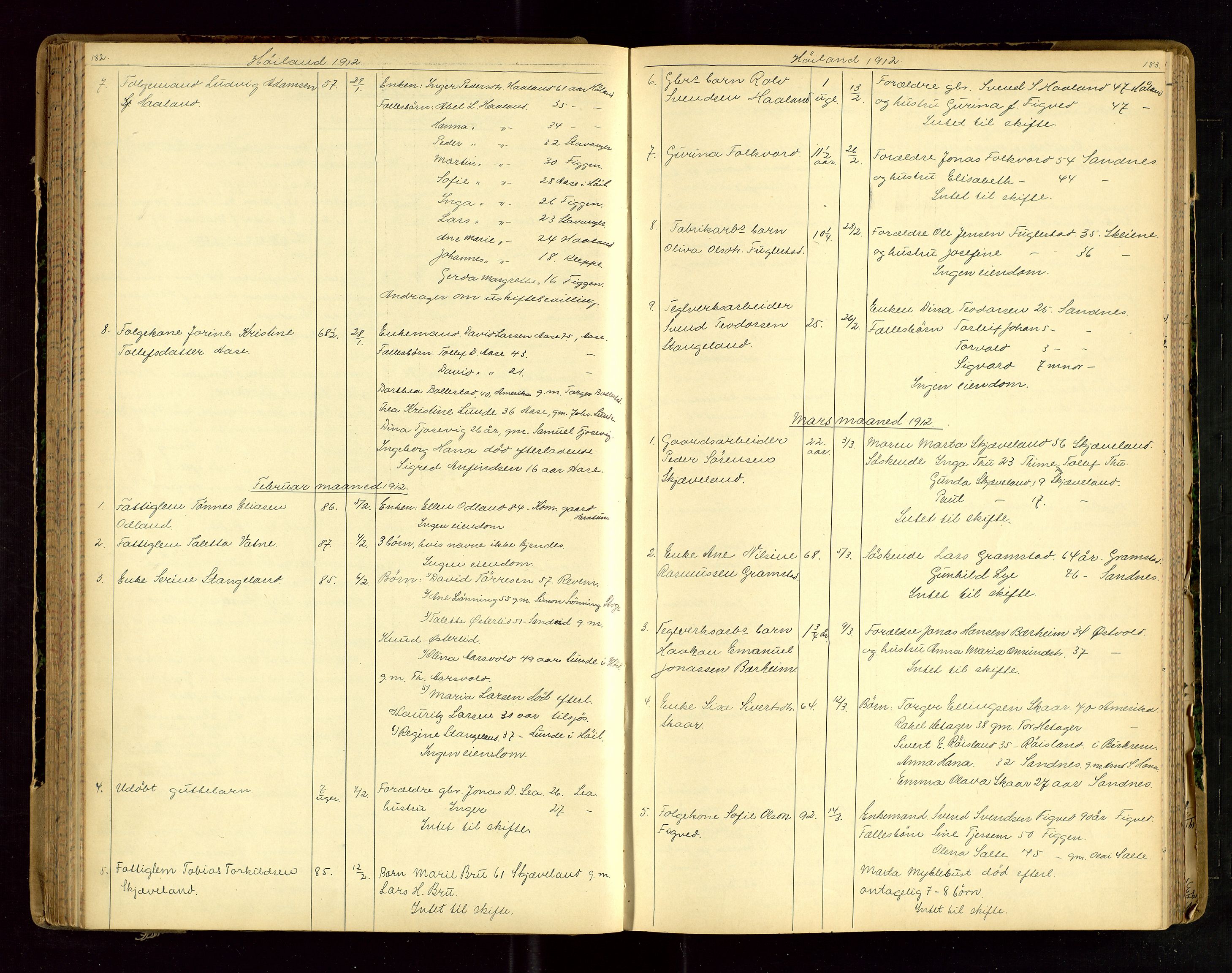 Jæren sorenskriveri, SAST/A-100310/01/5/52/52B/L0003: DØDSFALLPROTOKOLL, 1910-1916, s. 182-183