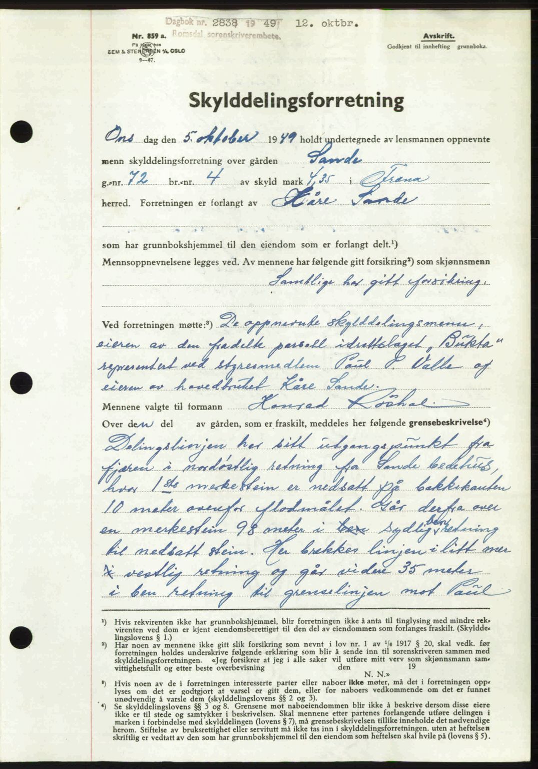 Romsdal sorenskriveri, SAT/A-4149/1/2/2C: Pantebok nr. A31, 1949-1949, Dagboknr: 2838/1949