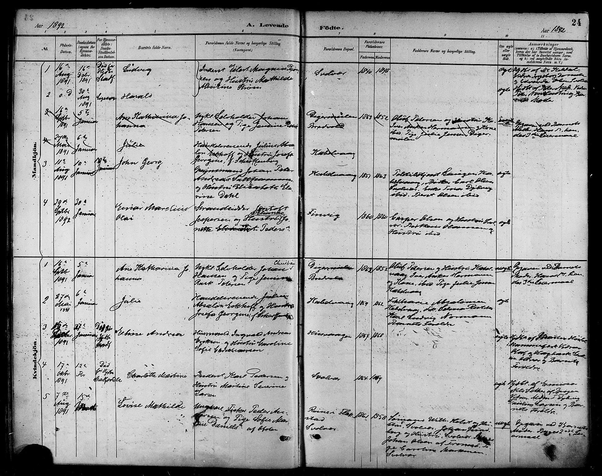 Ministerialprotokoller, klokkerbøker og fødselsregistre - Nordland, AV/SAT-A-1459/874/L1060: Ministerialbok nr. 874A04, 1890-1899, s. 24