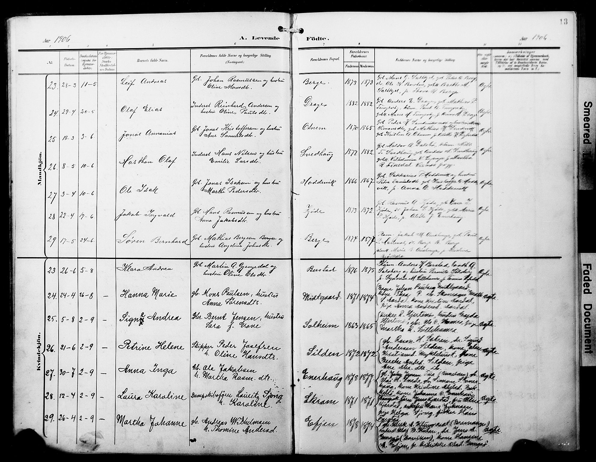 Selje sokneprestembete, AV/SAB-A-99938/H/Ha/Hab/Habb: Klokkerbok nr. B 1, 1905-1923, s. 13