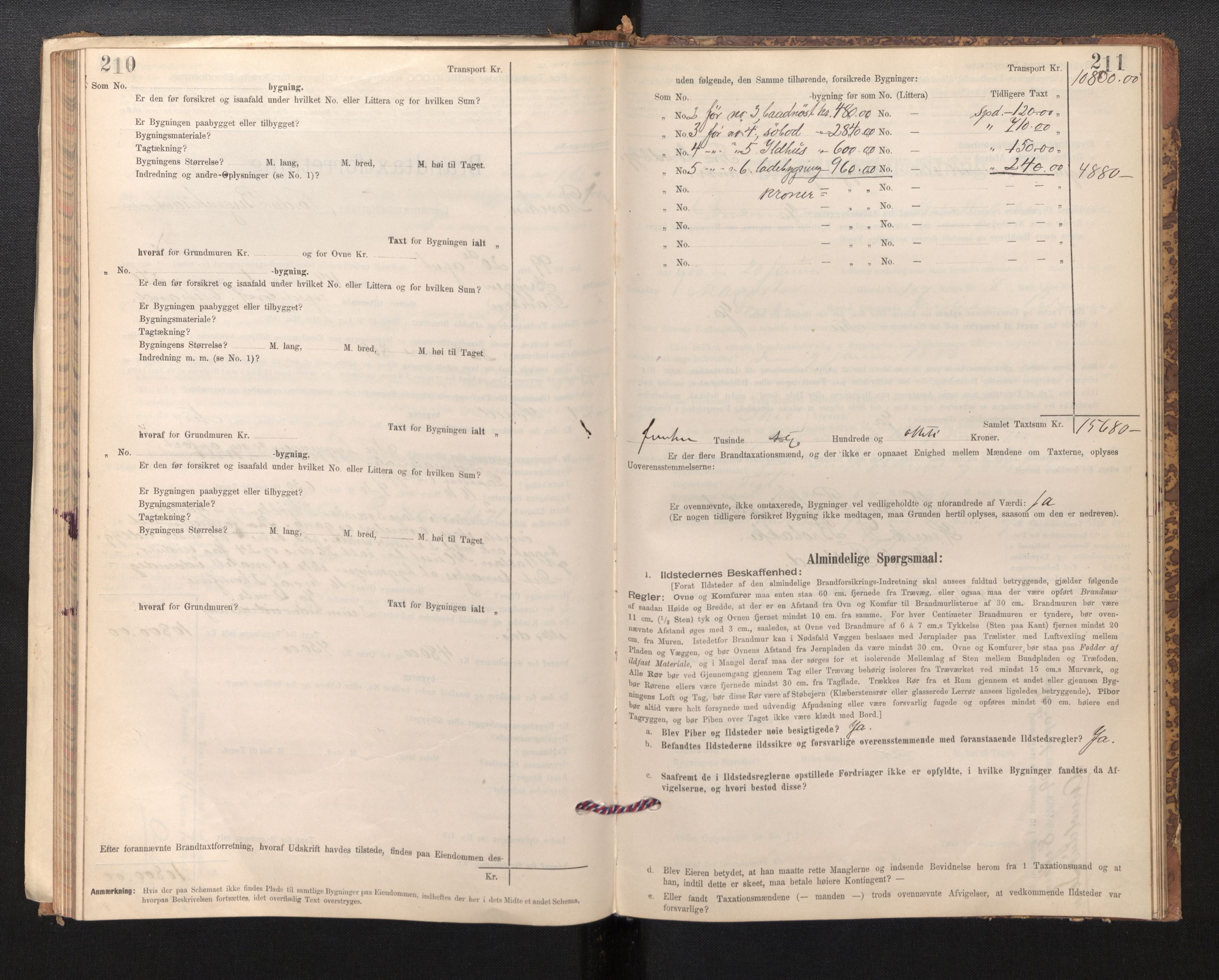 Lensmannen i Davik, SAB/A-26801/0012/L0004: Branntakstprotokoll, skjematakst, 1894-1915, s. 210-211