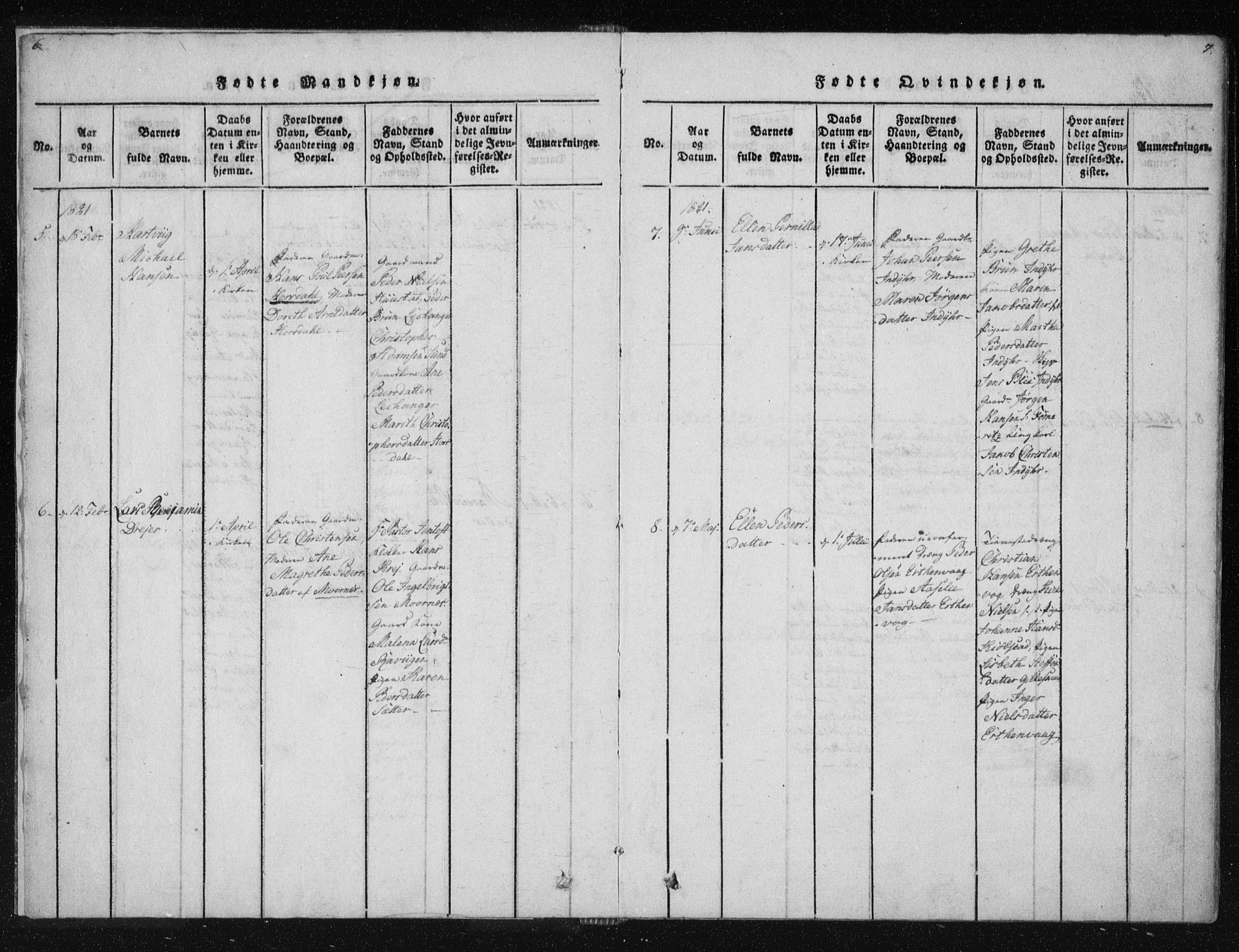 Ministerialprotokoller, klokkerbøker og fødselsregistre - Nordland, AV/SAT-A-1459/805/L0096: Ministerialbok nr. 805A03, 1820-1837, s. 6-7