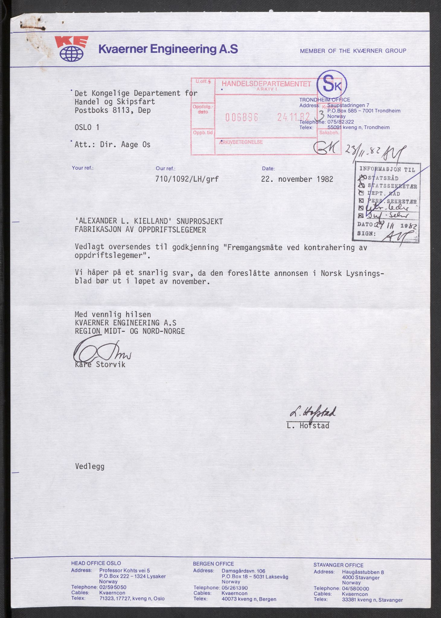 Handelsdepartementet, Skipsfartsavdelingen, AV/RA-S-1409/2/D/De/L0503: Skipsfart. Andre spørsmål, 1982