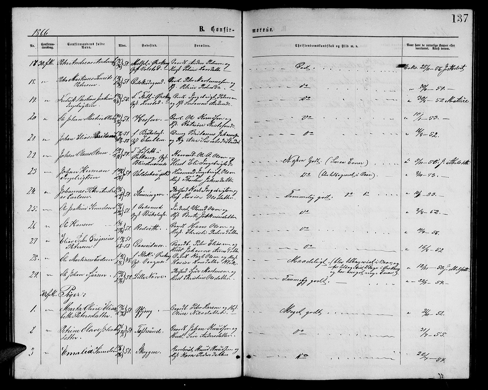 Ministerialprotokoller, klokkerbøker og fødselsregistre - Møre og Romsdal, AV/SAT-A-1454/528/L0428: Klokkerbok nr. 528C09, 1864-1880, s. 137