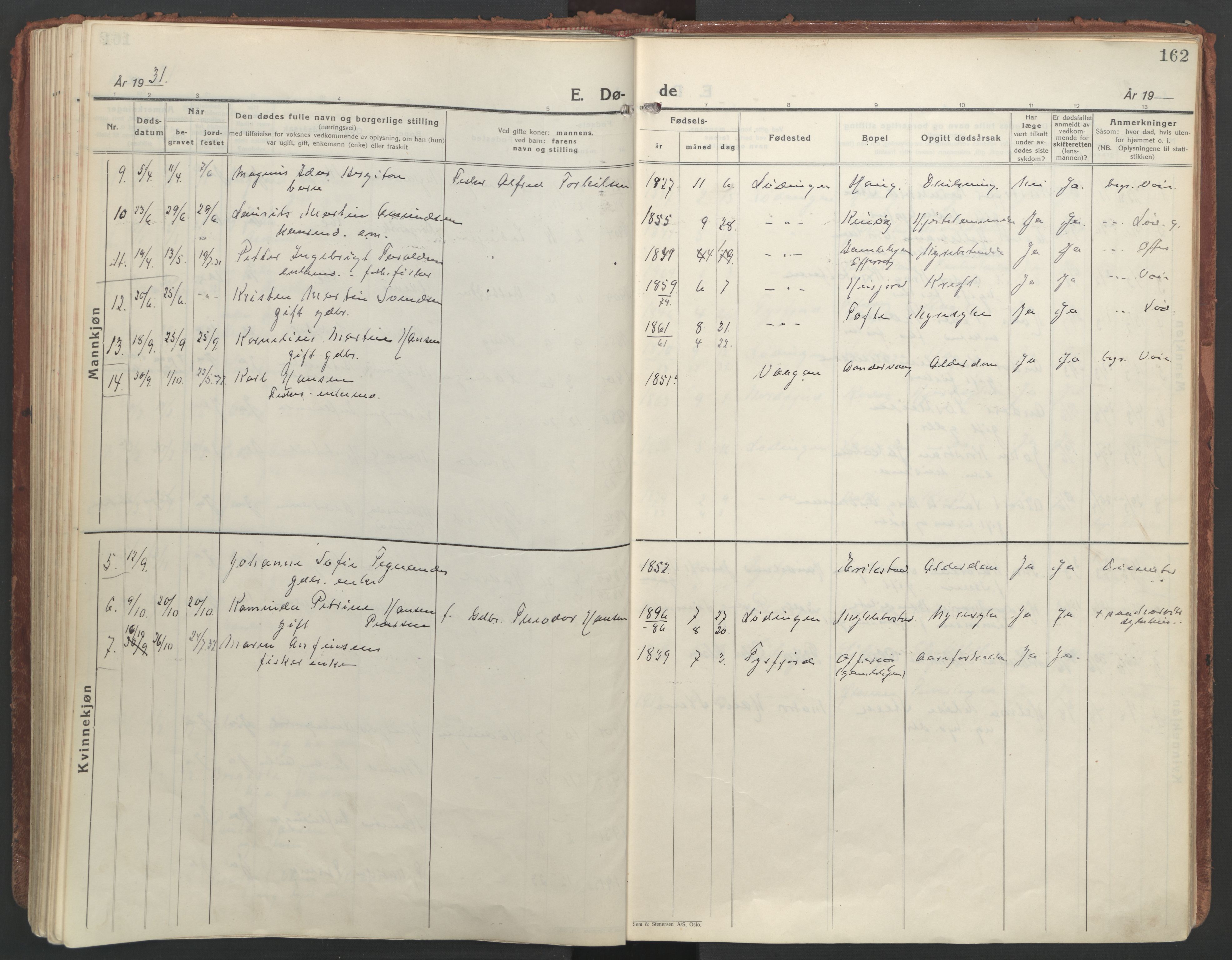 Ministerialprotokoller, klokkerbøker og fødselsregistre - Nordland, AV/SAT-A-1459/872/L1043: Ministerialbok nr. 872A18, 1925-1939, s. 162