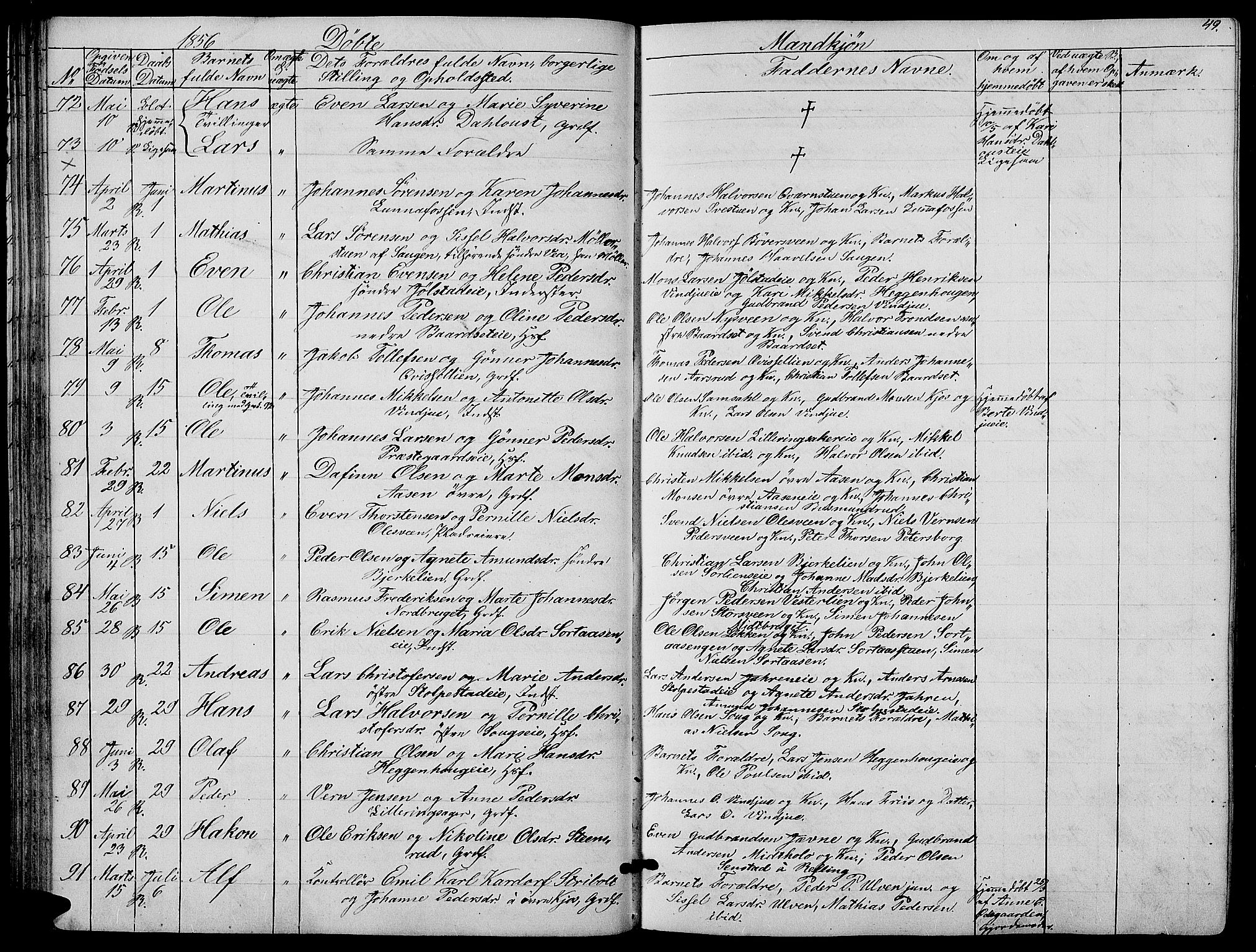 Ringsaker prestekontor, AV/SAH-PREST-014/L/La/L0006: Klokkerbok nr. 6, 1851-1860, s. 49