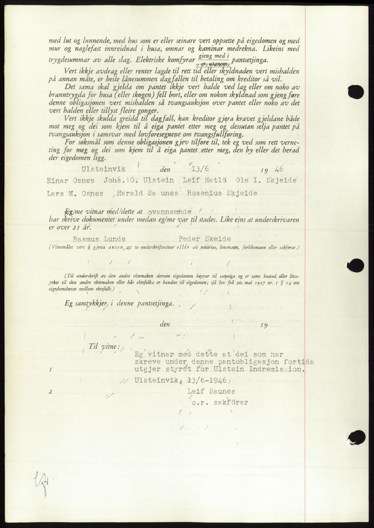 Søre Sunnmøre sorenskriveri, AV/SAT-A-4122/1/2/2C/L0114: Pantebok nr. 1-2B, 1943-1947, Dagboknr: 706/1946