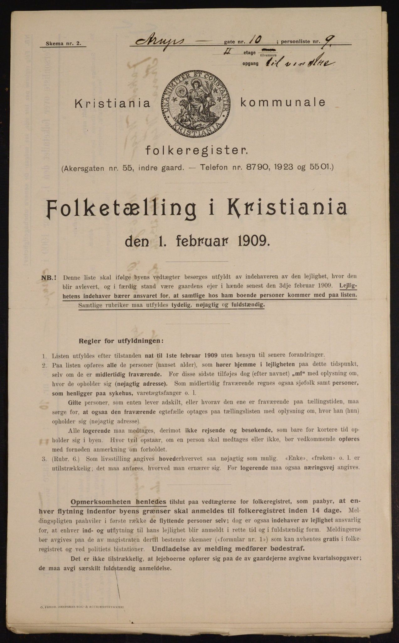 OBA, Kommunal folketelling 1.2.1909 for Kristiania kjøpstad, 1909, s. 2100