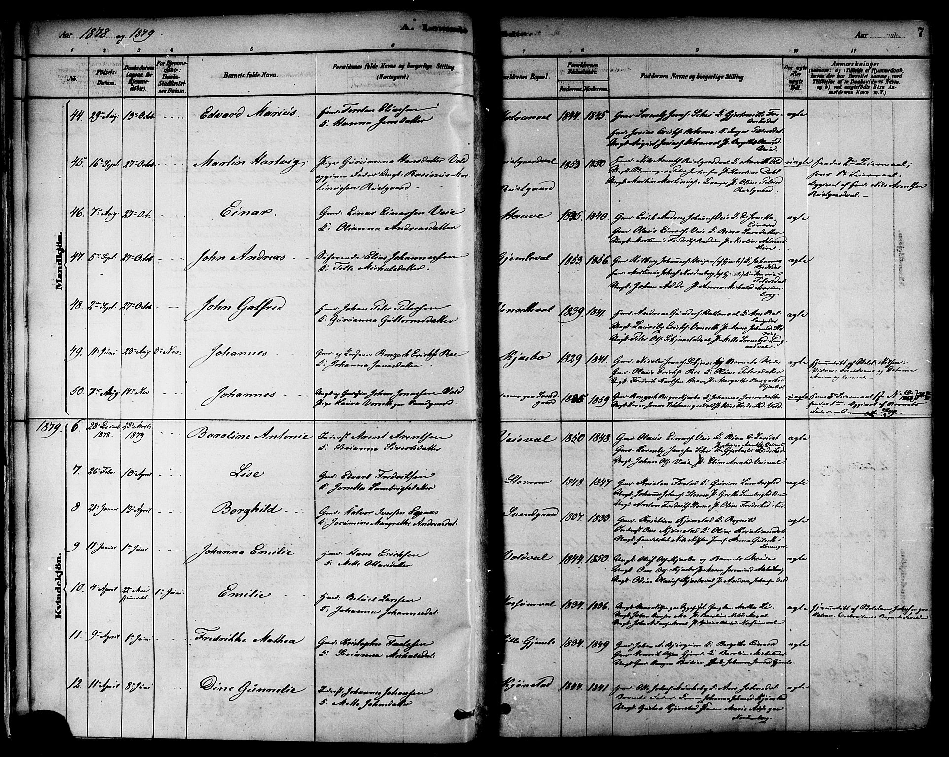 Ministerialprotokoller, klokkerbøker og fødselsregistre - Nord-Trøndelag, SAT/A-1458/717/L0159: Ministerialbok nr. 717A09, 1878-1898, s. 7
