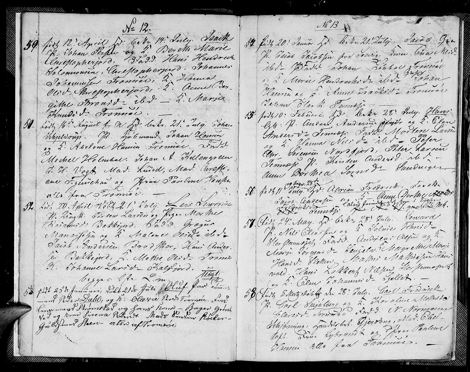 Tromsø sokneprestkontor/stiftsprosti/domprosti, AV/SATØ-S-1343/G/Gb/L0002klokker: Klokkerbok nr. 2, 1832-1833, s. 12-13
