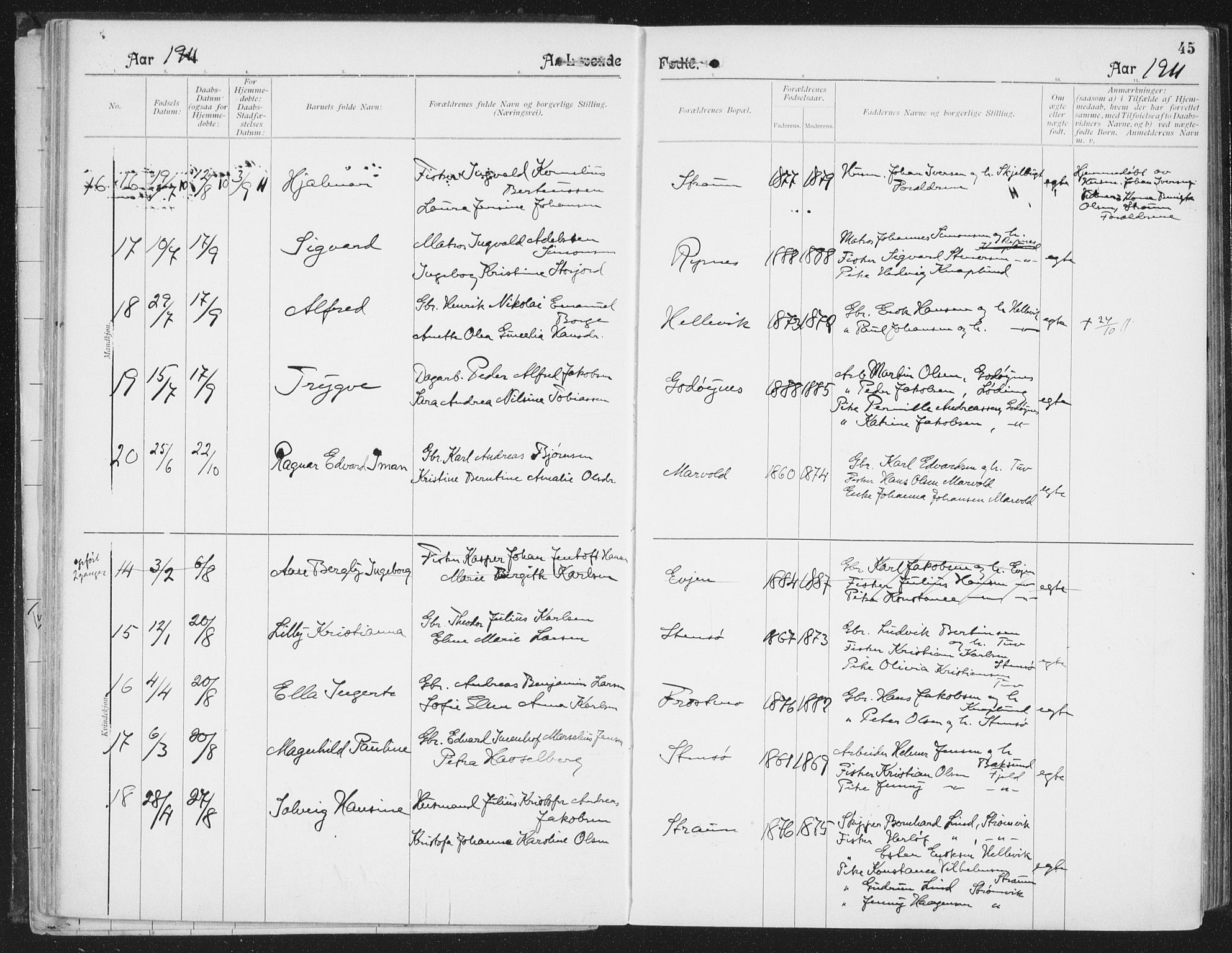 Ministerialprotokoller, klokkerbøker og fødselsregistre - Nordland, AV/SAT-A-1459/804/L0081: Ministerialbok nr. 804A02, 1901-1915, s. 45