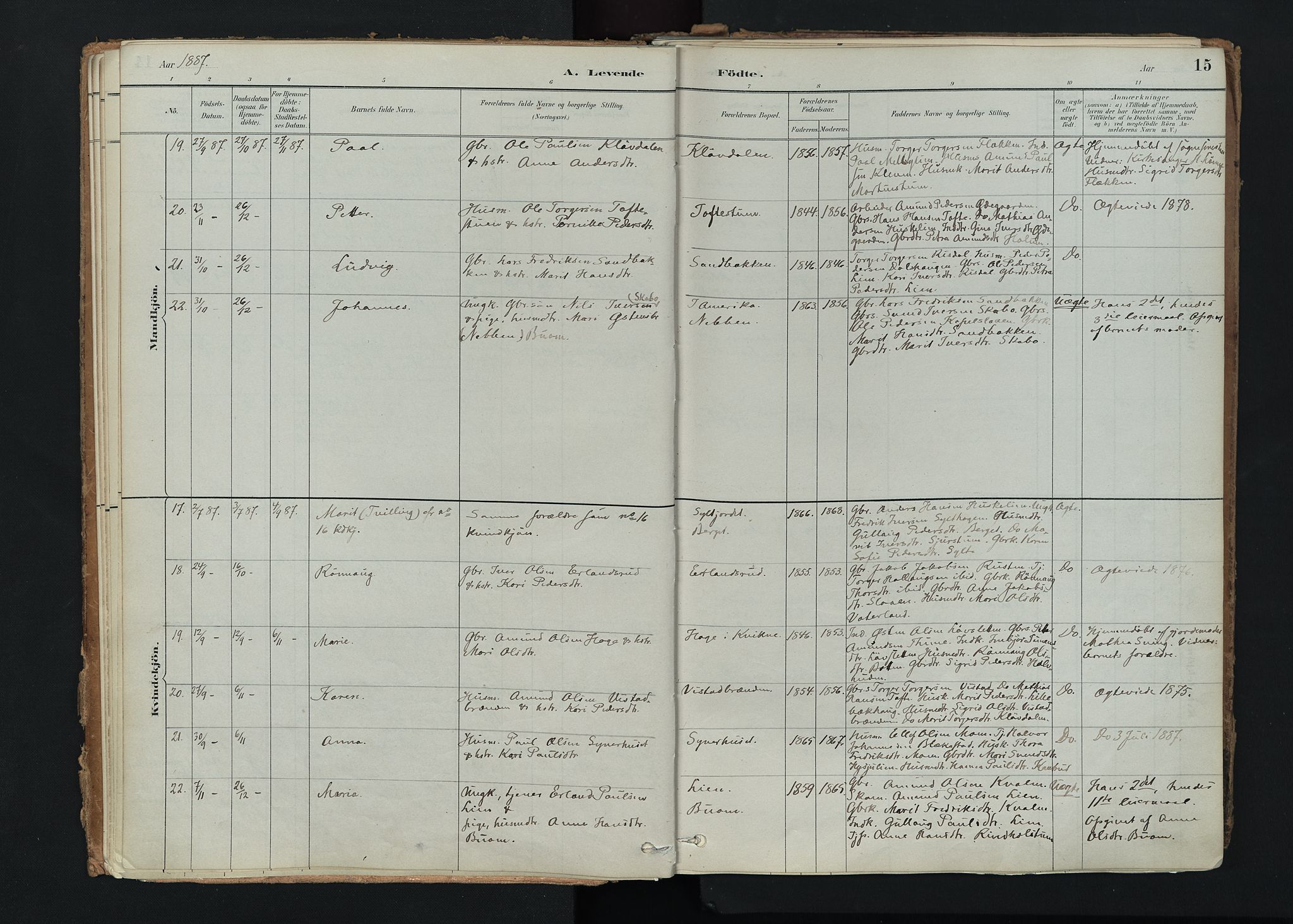 Nord-Fron prestekontor, SAH/PREST-080/H/Ha/Haa/L0005: Ministerialbok nr. 5, 1884-1914, s. 15