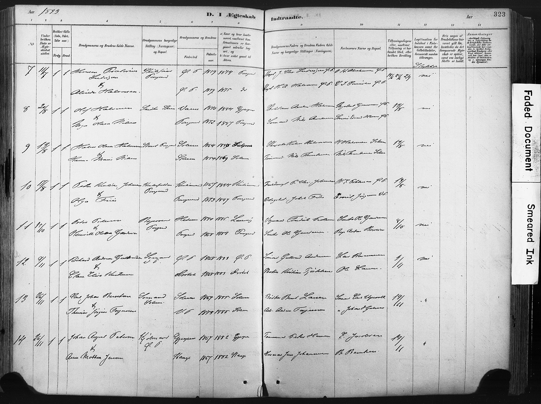 Porsgrunn kirkebøker , SAKO/A-104/F/Fa/L0008: Ministerialbok nr. 8, 1878-1895, s. 323