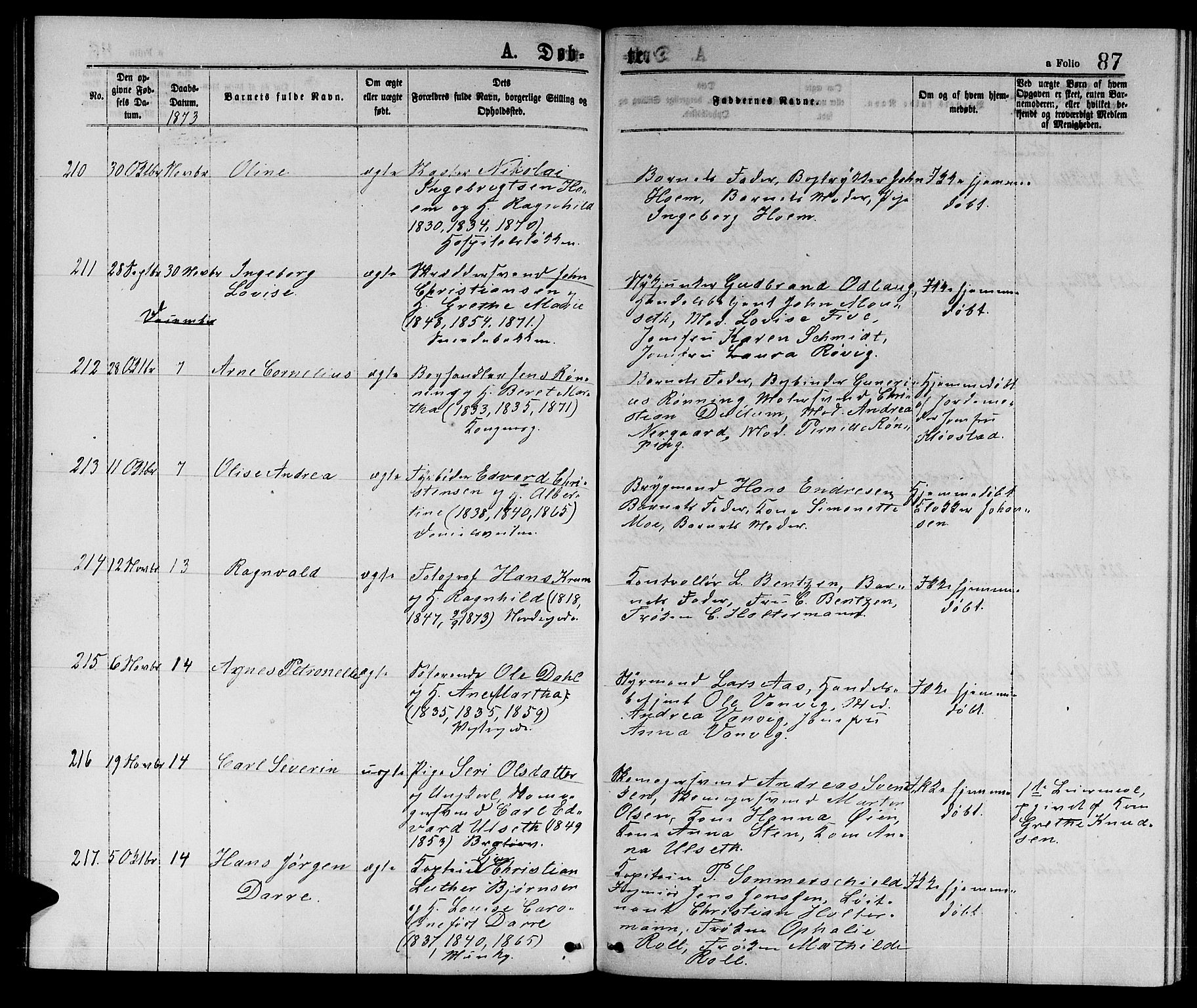 Ministerialprotokoller, klokkerbøker og fødselsregistre - Sør-Trøndelag, SAT/A-1456/601/L0088: Klokkerbok nr. 601C06, 1870-1878, s. 87