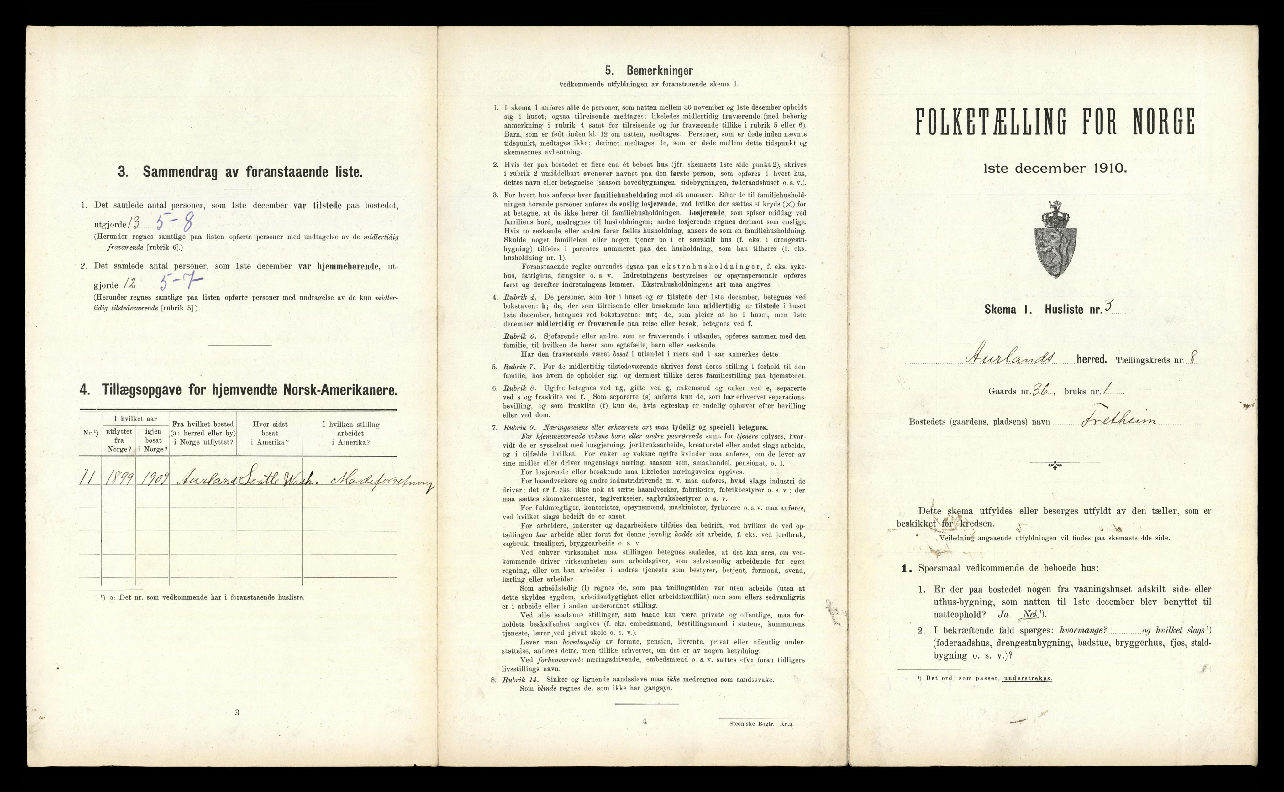 RA, Folketelling 1910 for 1421 Aurland herred, 1910, s. 707