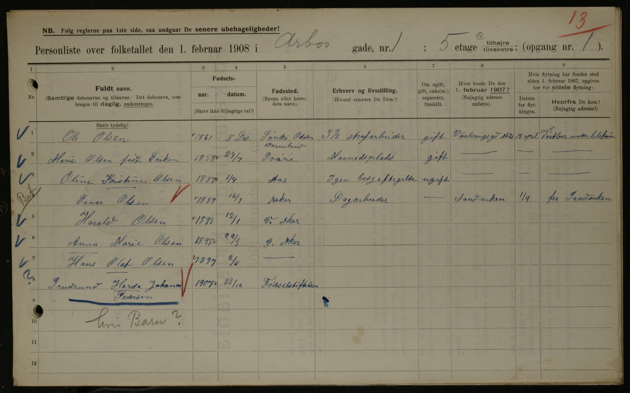 OBA, Kommunal folketelling 1.2.1908 for Kristiania kjøpstad, 1908, s. 1924