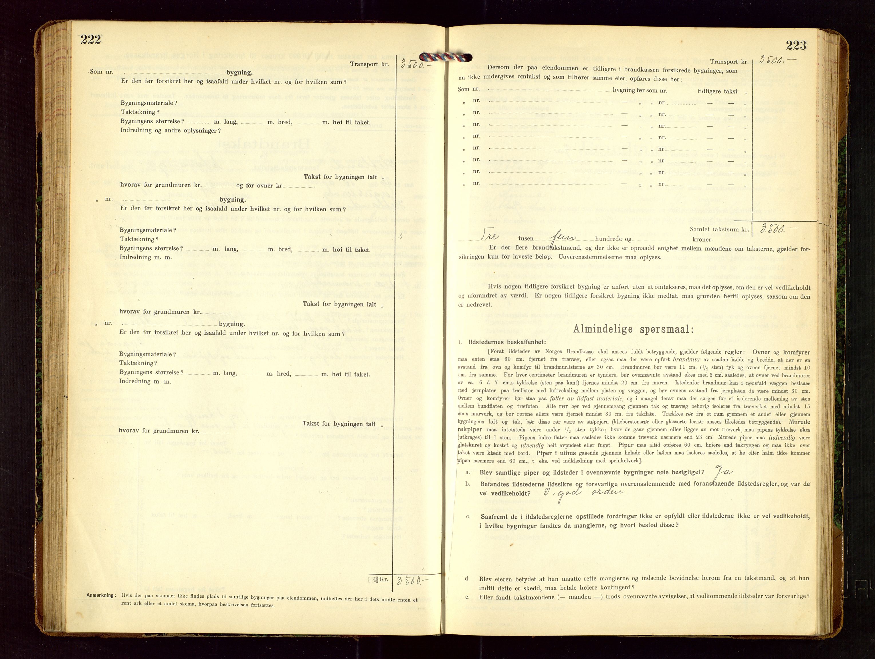 Hetland lensmannskontor, AV/SAST-A-100101/Gob/L0002: "Brandtakstprotokol", 1918-1932, s. 222-223