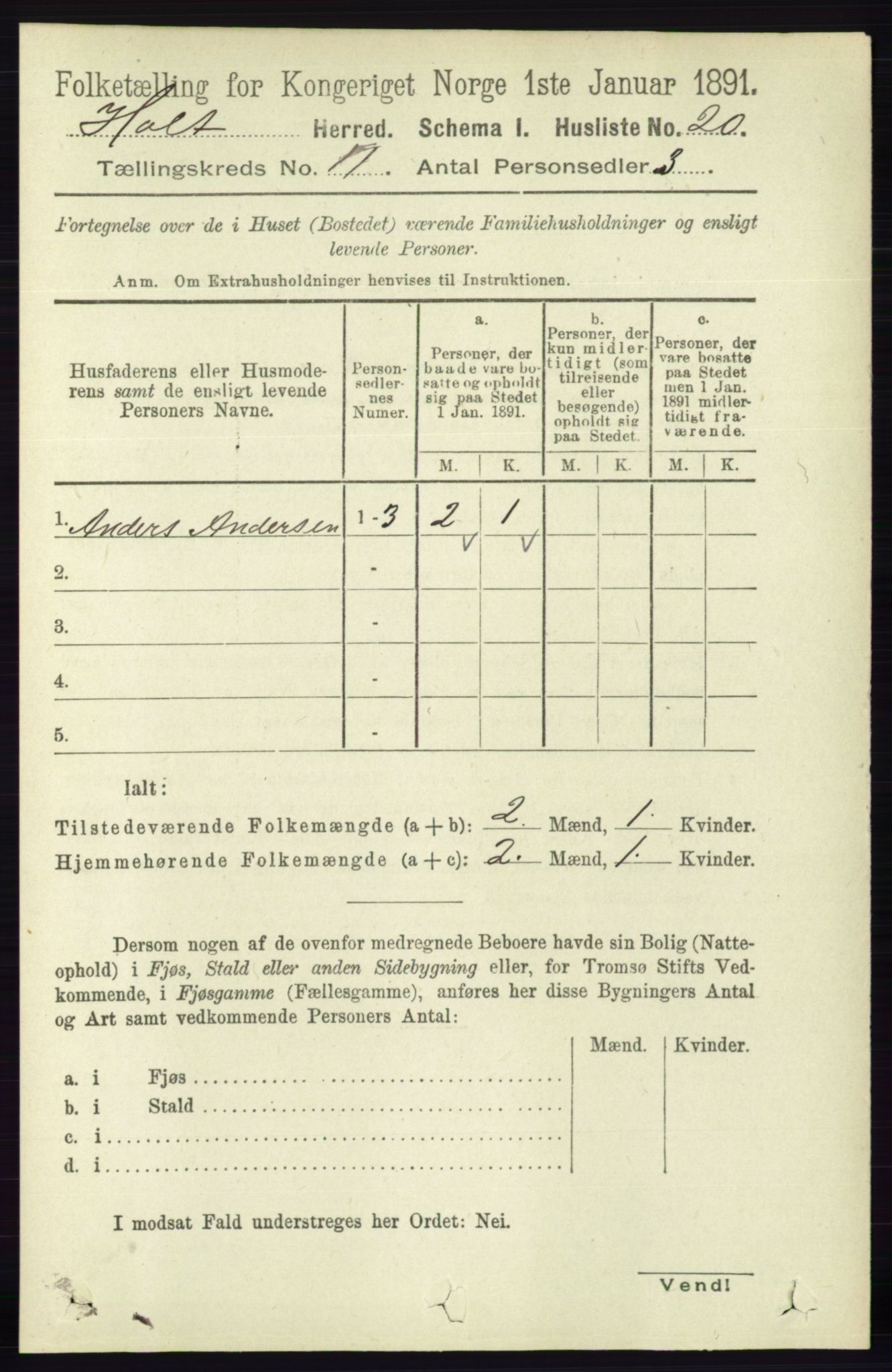 RA, Folketelling 1891 for 0914 Holt herred, 1891, s. 4789