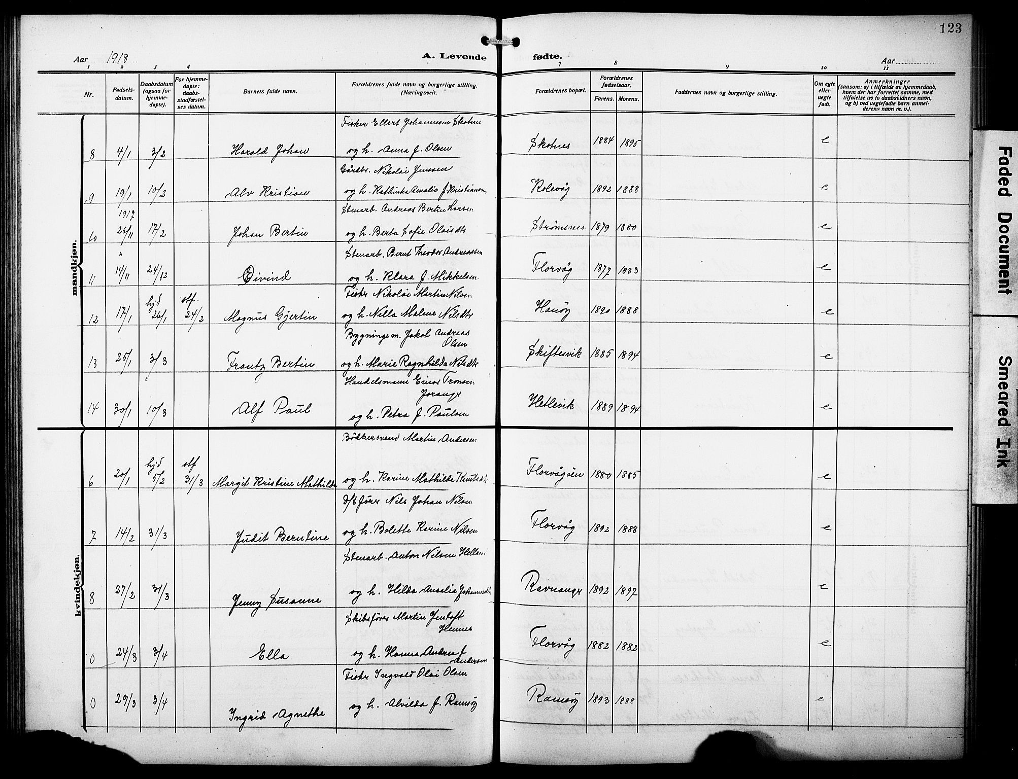 Askøy Sokneprestembete, AV/SAB-A-74101/H/Ha/Hab/Haba/L0011: Klokkerbok nr. A 11, 1908-1931, s. 123