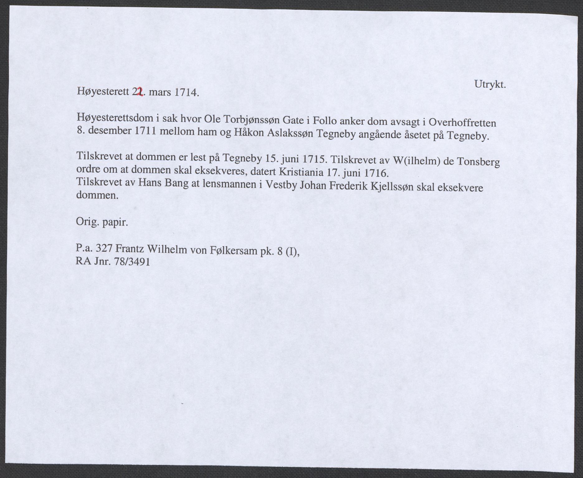 Riksarkivets diplomsamling, AV/RA-EA-5965/F12/L0007: Pk. 8 (I), 1604-1719, s. 120