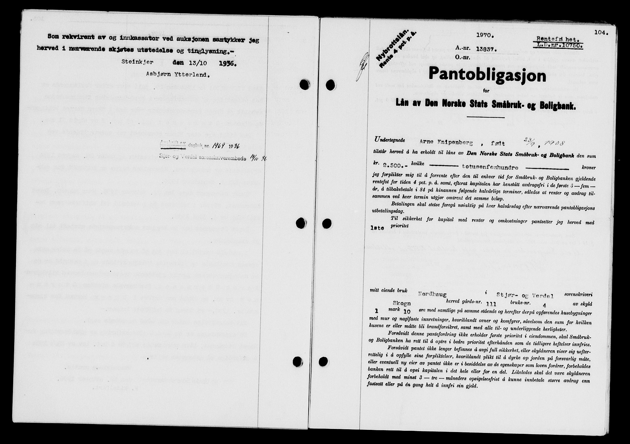 Stjør- og Verdal sorenskriveri, SAT/A-4167/1/2/2C/L0078: Pantebok nr. 46, 1936-1937, Dagboknr: 1970/1936