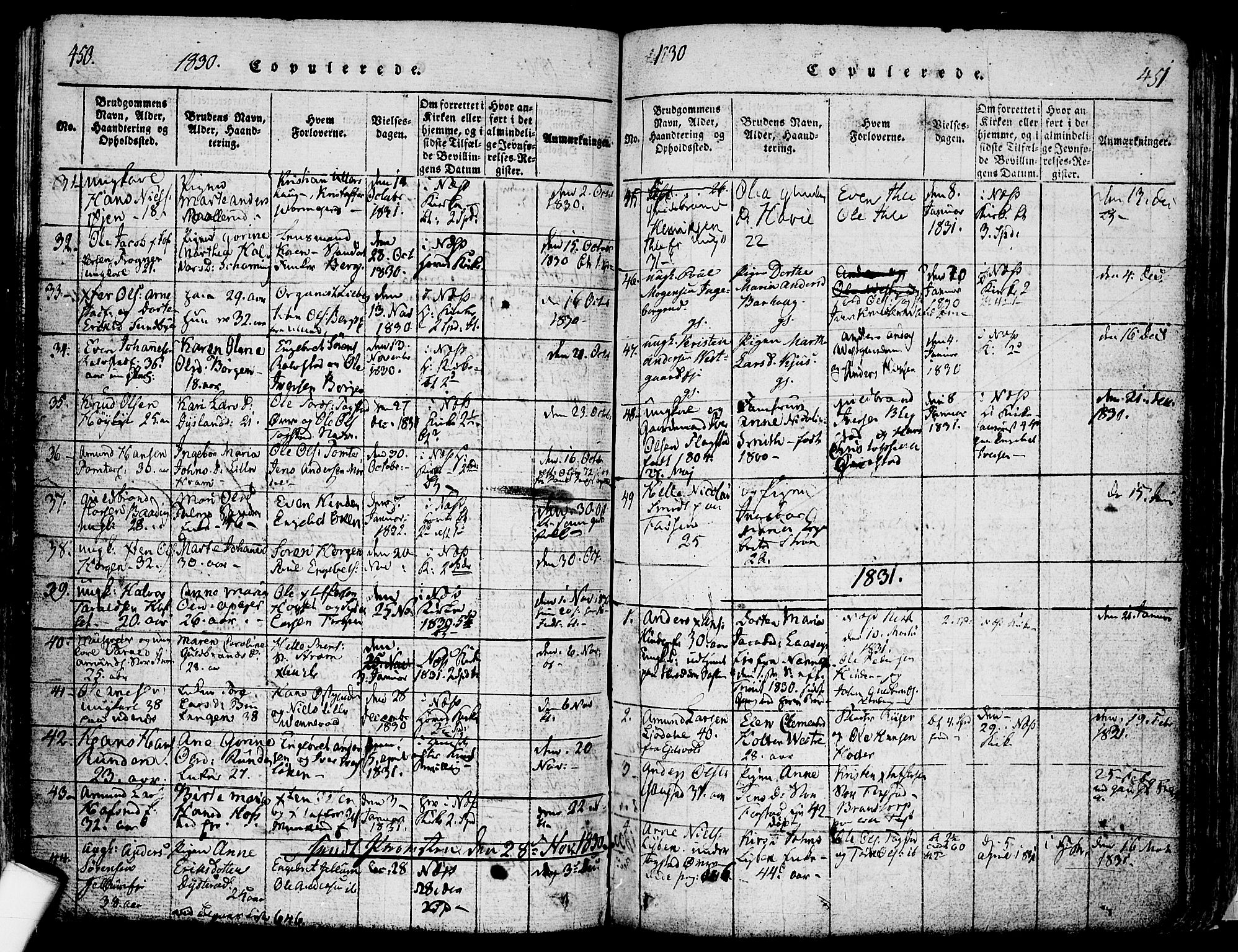 Nes prestekontor Kirkebøker, AV/SAO-A-10410/F/Fa/L0005: Ministerialbok nr. I 5, 1815-1835, s. 450-451