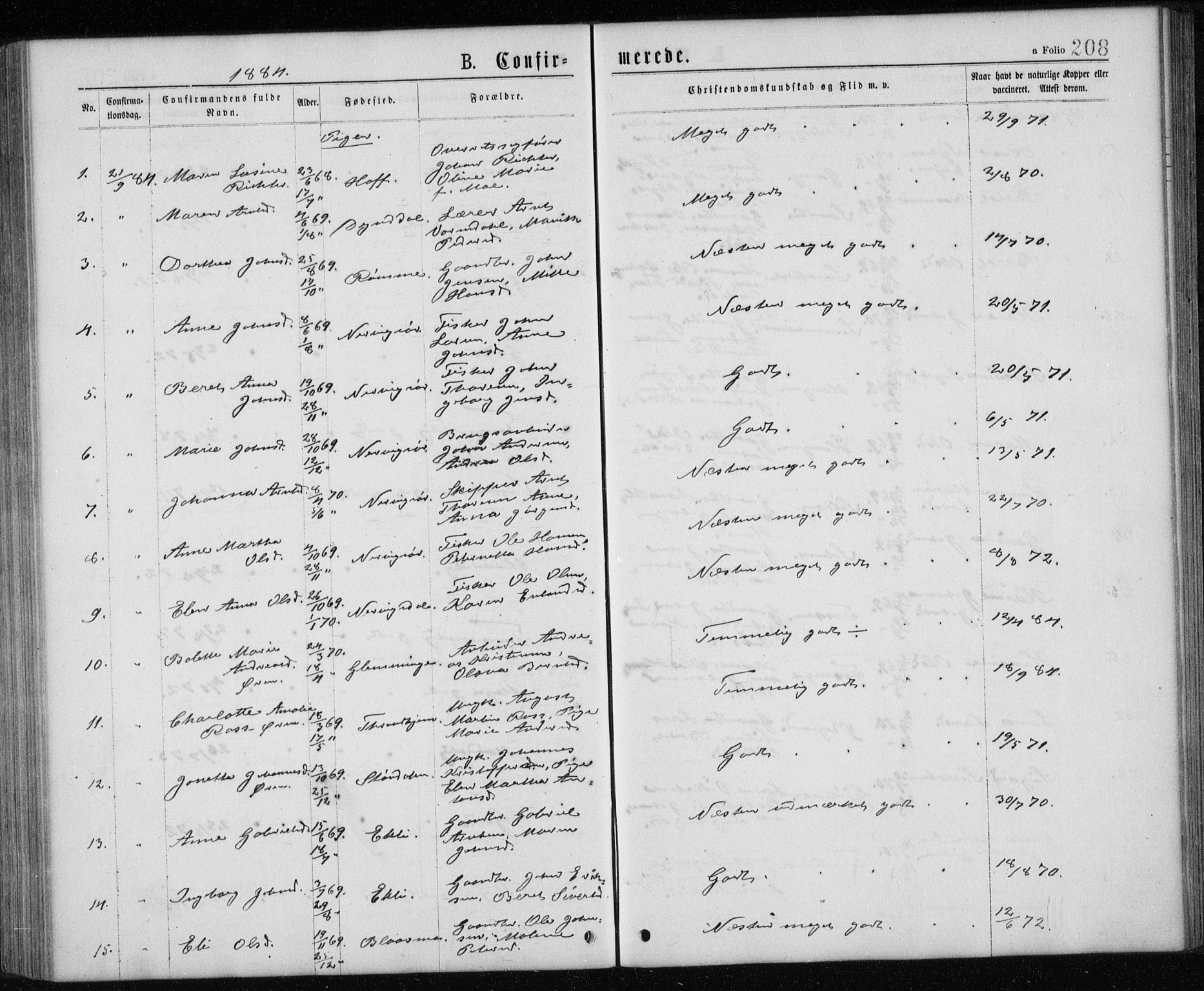 Ministerialprotokoller, klokkerbøker og fødselsregistre - Sør-Trøndelag, AV/SAT-A-1456/668/L0817: Klokkerbok nr. 668C06, 1873-1884, s. 208