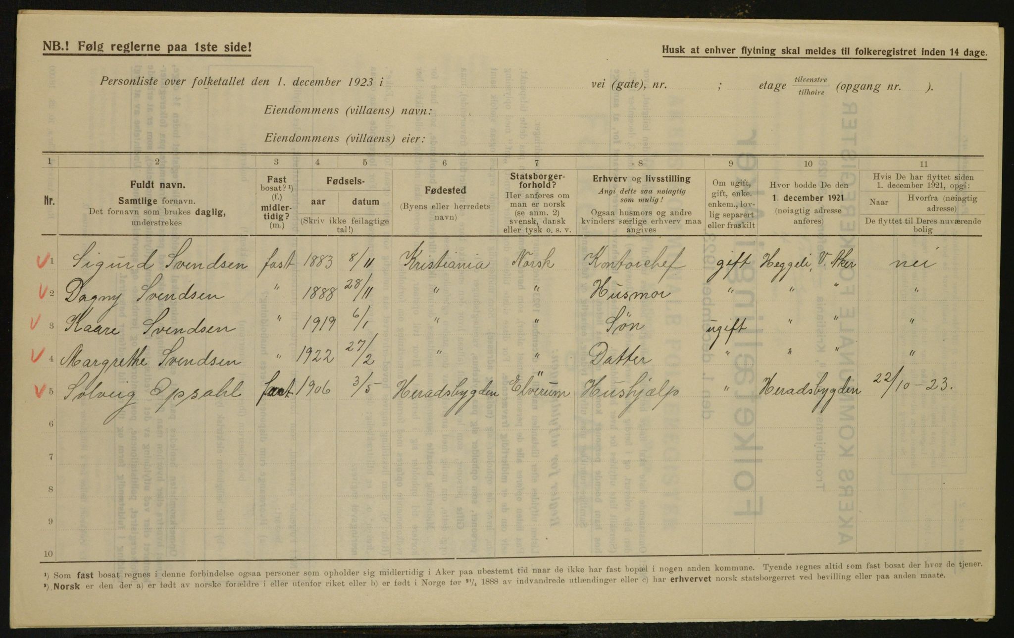 , Kommunal folketelling 1.12.1923 for Aker, 1923, s. 5132