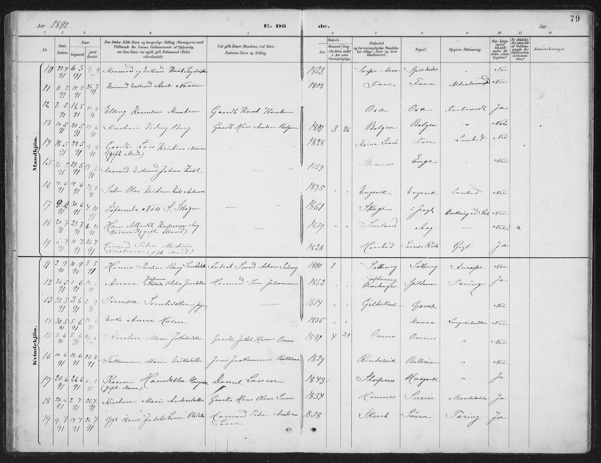 Ministerialprotokoller, klokkerbøker og fødselsregistre - Nordland, AV/SAT-A-1459/843/L0638: Klokkerbok nr. 843C07, 1888-1907, s. 79