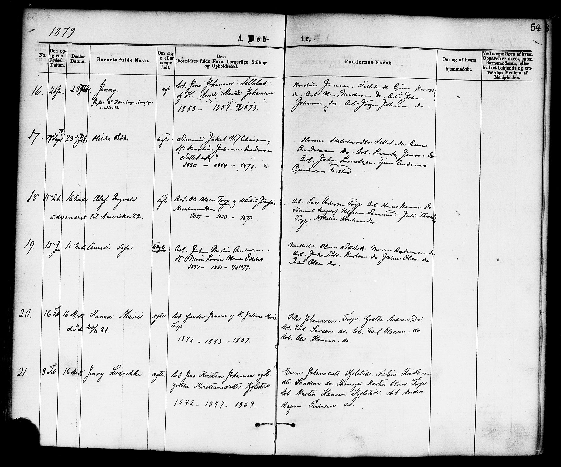 Borge prestekontor Kirkebøker, AV/SAO-A-10903/F/Fa/L0007: Ministerialbok nr. I 7, 1875-1886, s. 54
