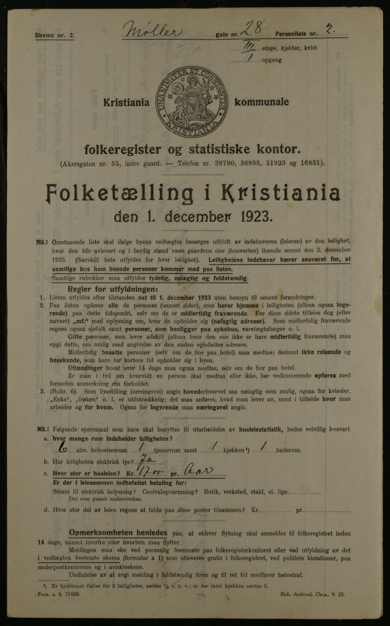 OBA, Kommunal folketelling 1.12.1923 for Kristiania, 1923, s. 75643