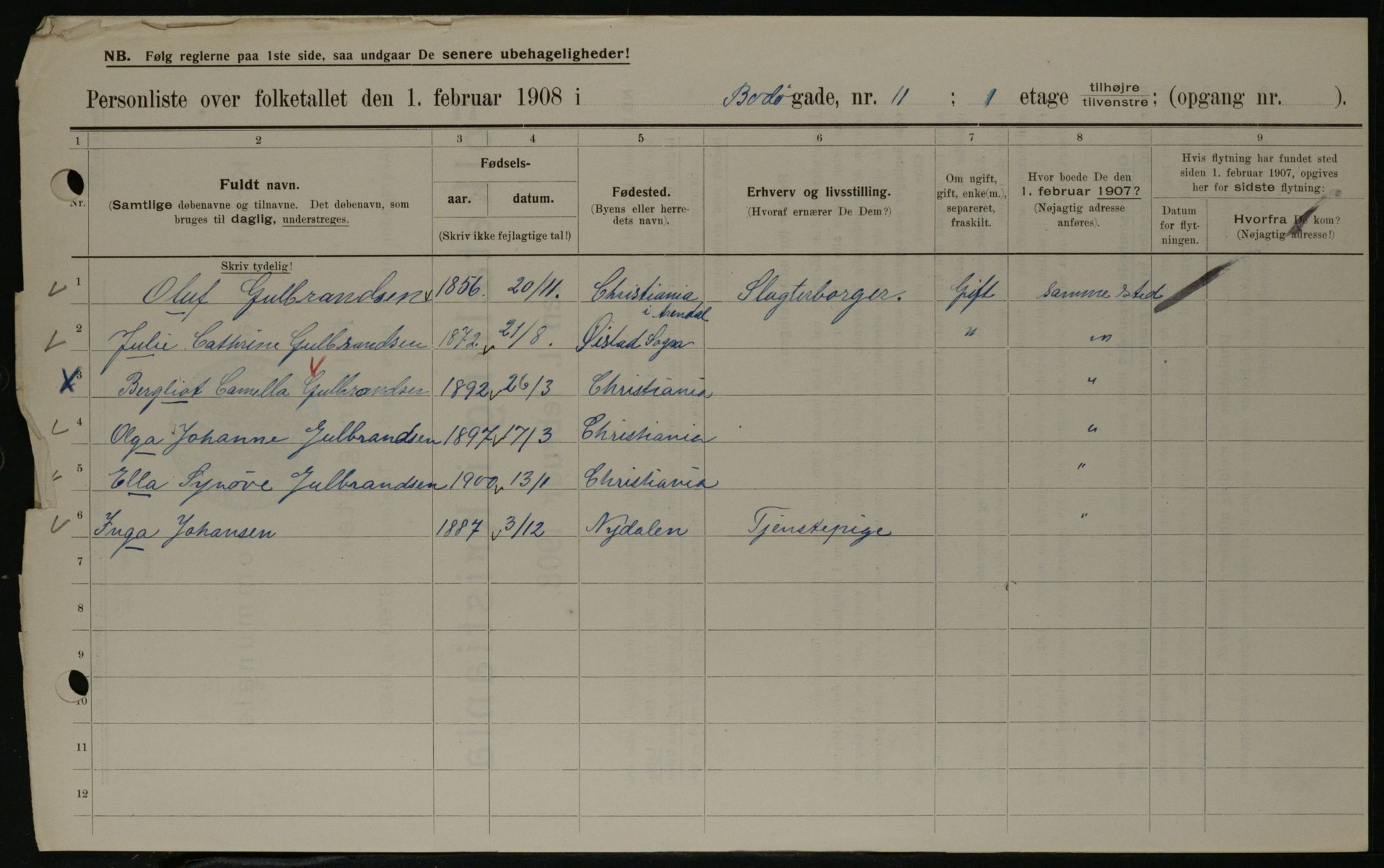OBA, Kommunal folketelling 1.2.1908 for Kristiania kjøpstad, 1908, s. 6591