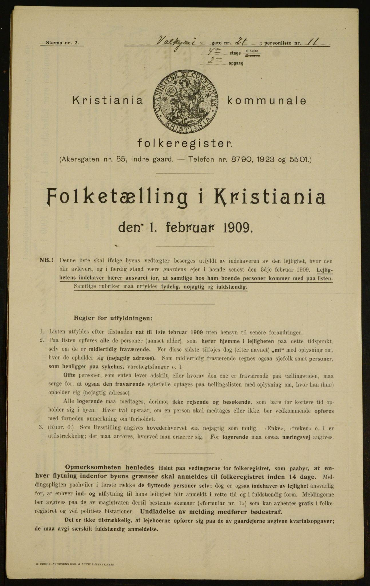 OBA, Kommunal folketelling 1.2.1909 for Kristiania kjøpstad, 1909, s. 110536