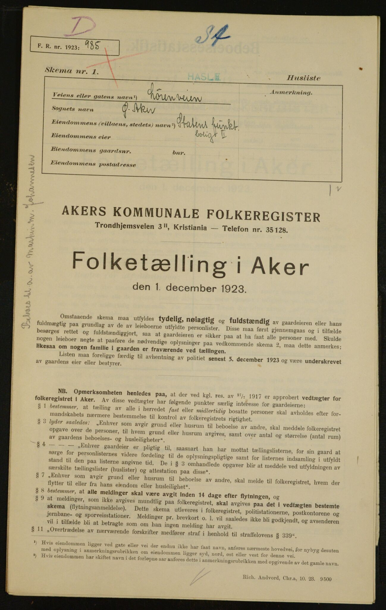 , Kommunal folketelling 1.12.1923 for Aker, 1923, s. 28835