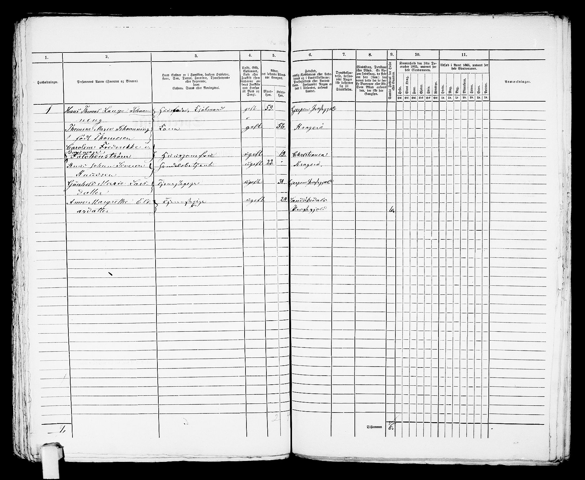 RA, Folketelling 1865 for 0801B Kragerø prestegjeld, Kragerø kjøpstad, 1865, s. 999