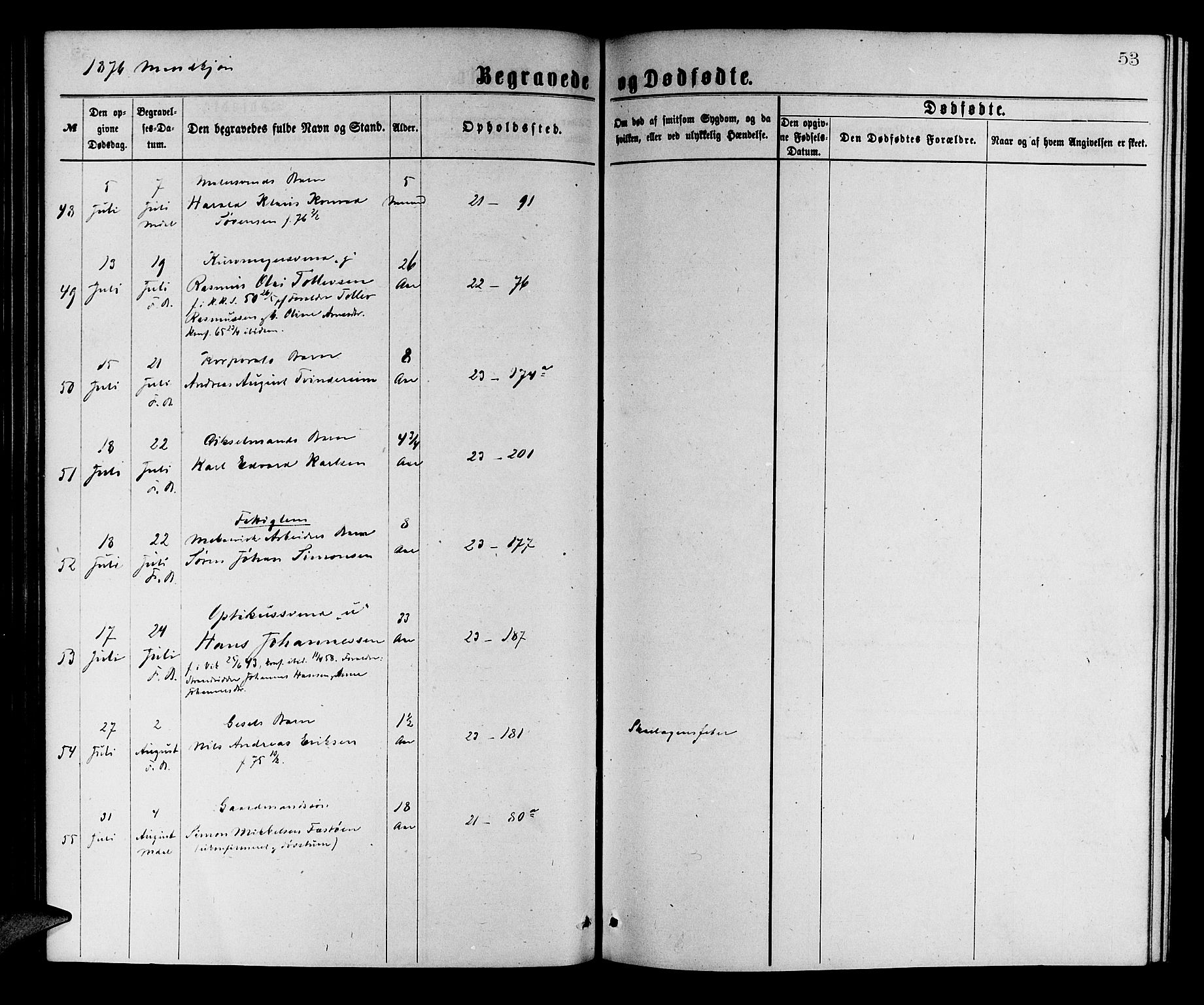 Korskirken sokneprestembete, SAB/A-76101/H/Hab: Klokkerbok nr. E 3, 1871-1883, s. 53