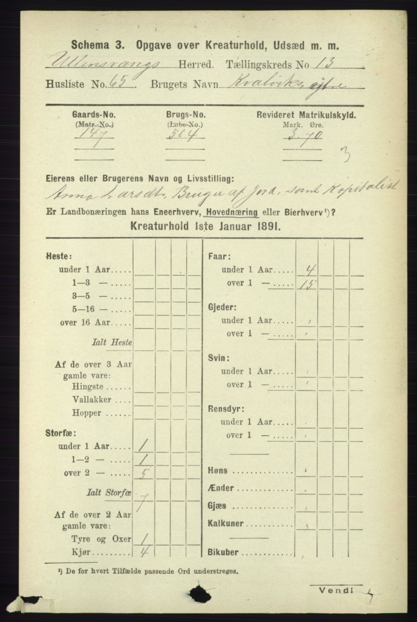 RA, Folketelling 1891 for 1230 Ullensvang herred, 1891, s. 8291