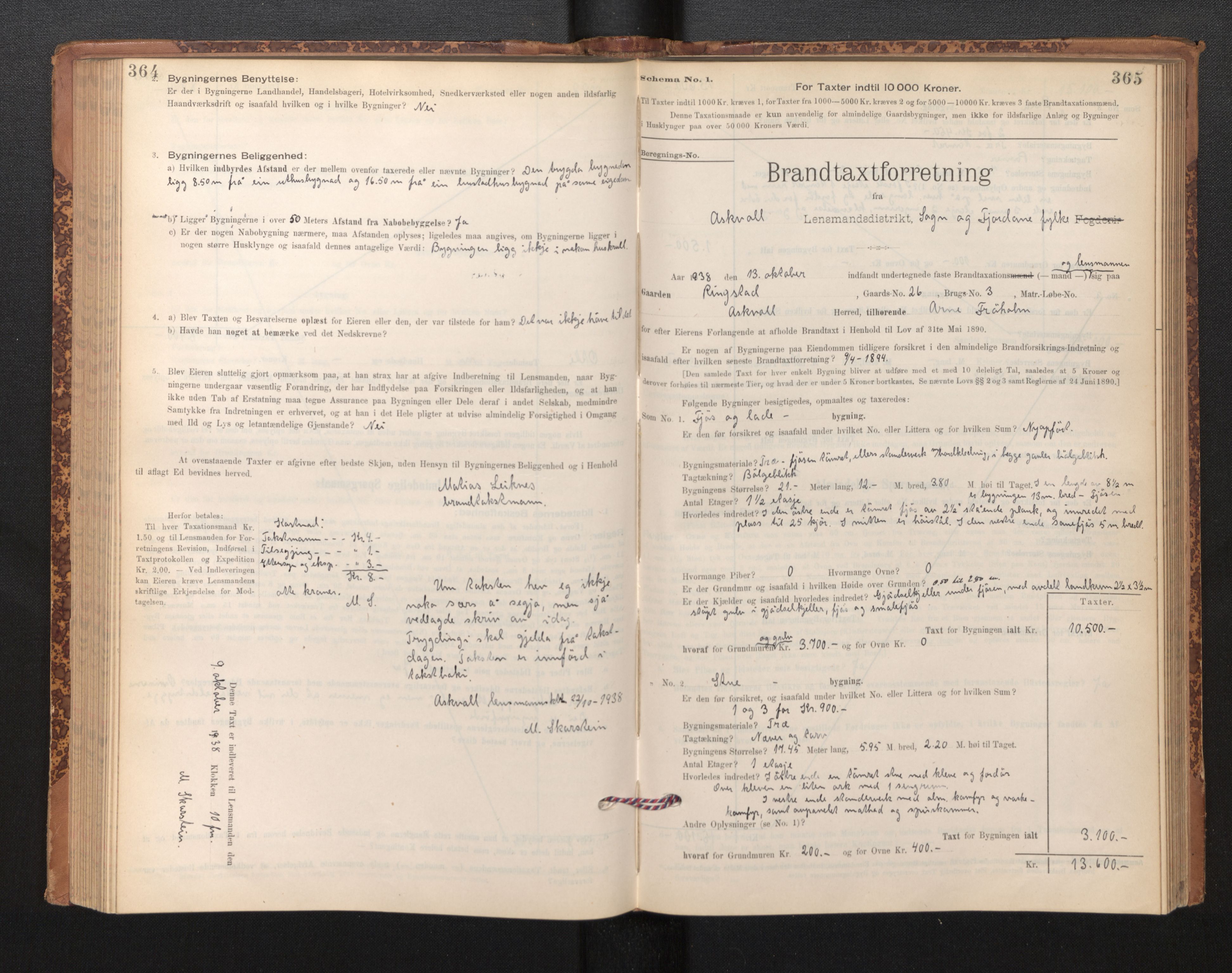 Lensmannen i Askvoll, AV/SAB-A-26301/0012/L0004: Branntakstprotokoll, skjematakst og liste over branntakstmenn, 1895-1932, s. 364-365