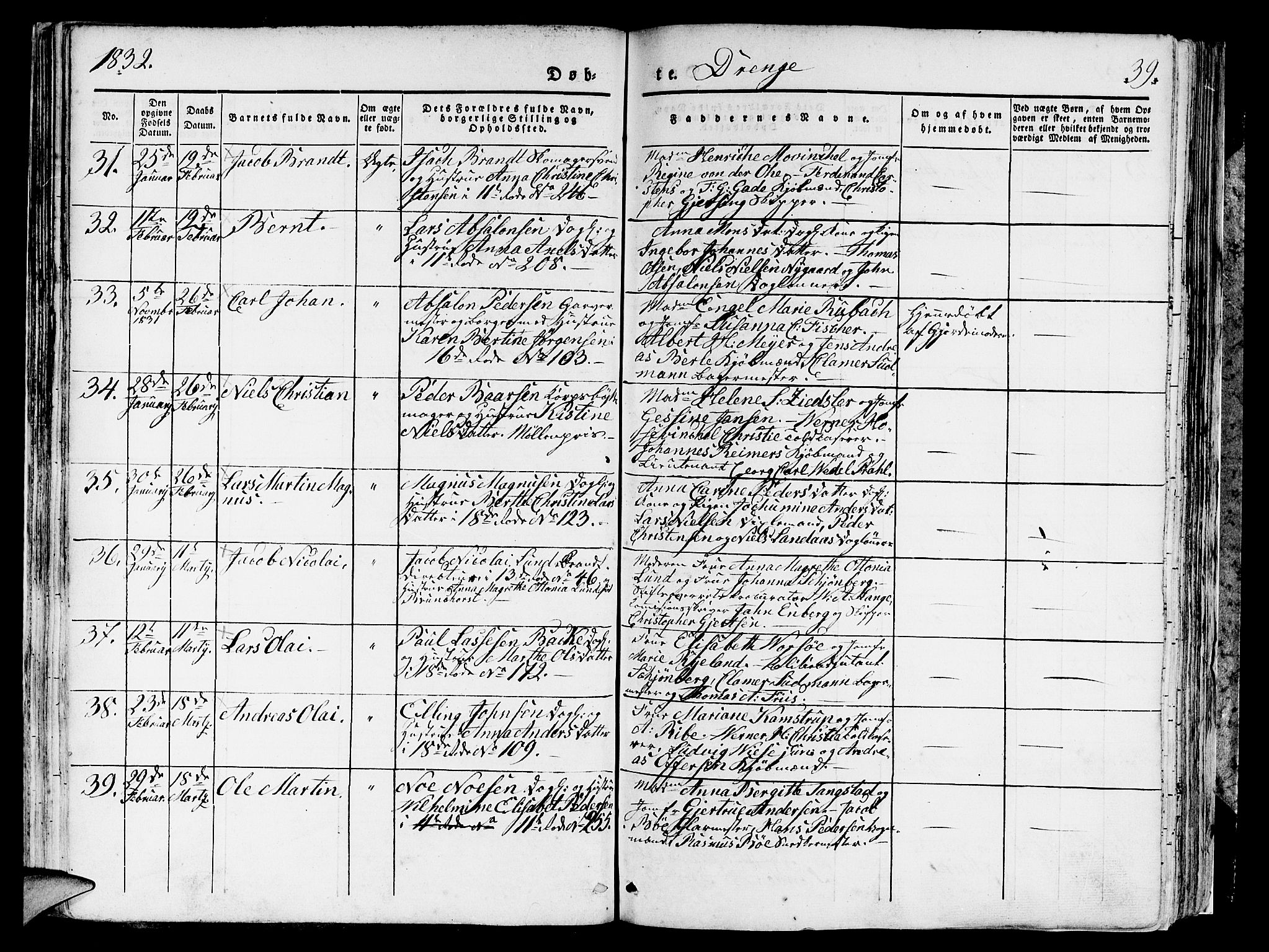 Domkirken sokneprestembete, AV/SAB-A-74801/H/Hab/L0006: Klokkerbok nr. A 6, 1827-1834, s. 39