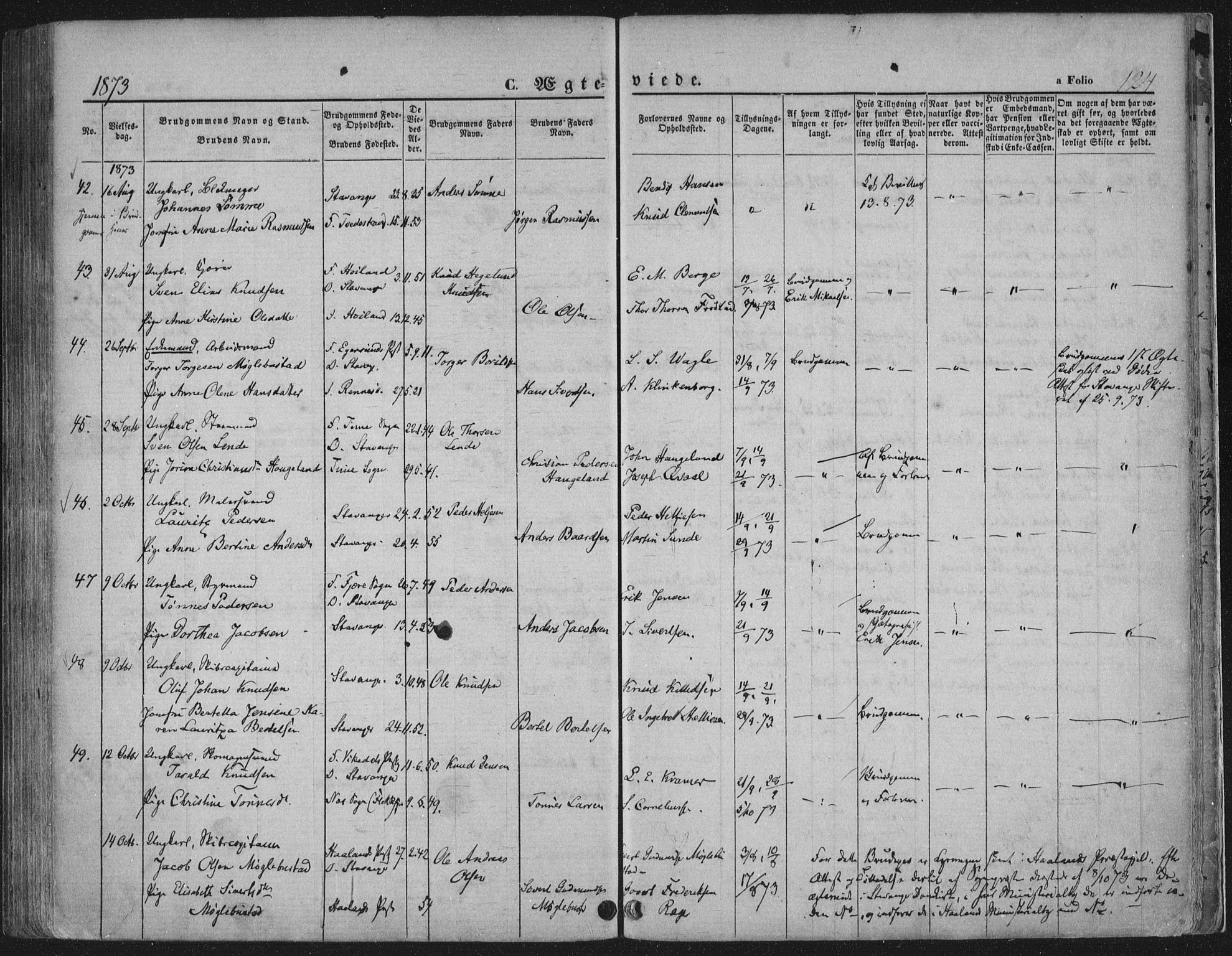 Domkirken sokneprestkontor, SAST/A-101812/001/30/30BA/L0019: Ministerialbok nr. A 18, 1857-1877, s. 124