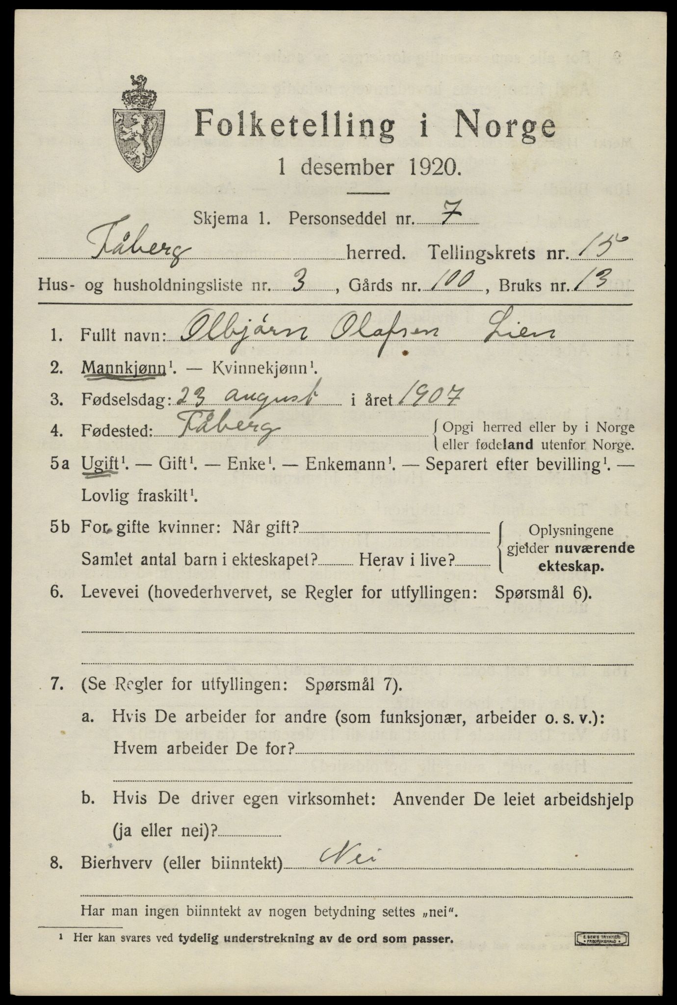 SAH, Folketelling 1920 for 0524 Fåberg herred, 1920, s. 15078