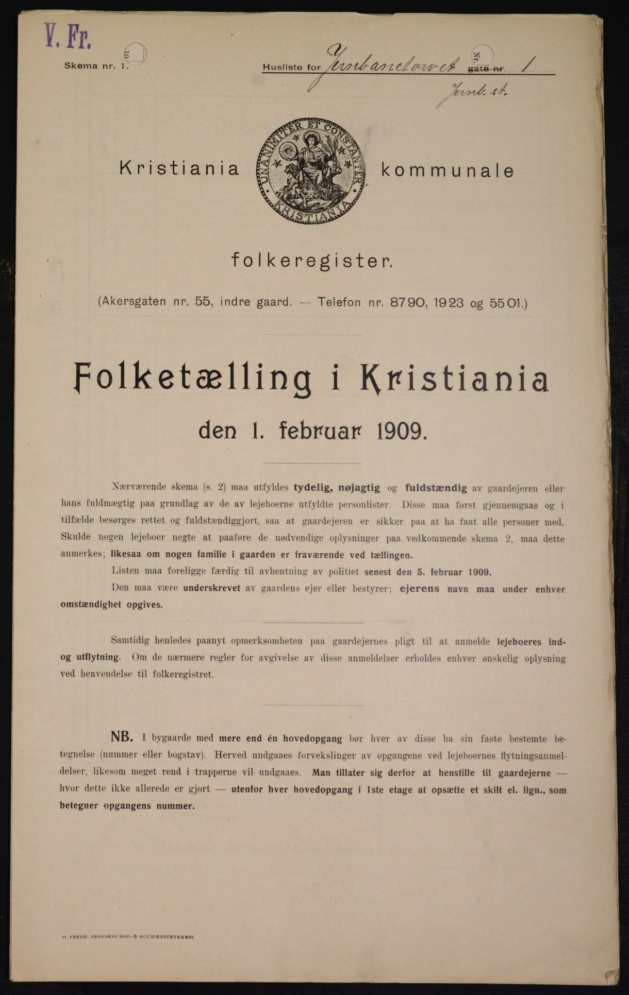 OBA, Kommunal folketelling 1.2.1909 for Kristiania kjøpstad, 1909, s. 42845
