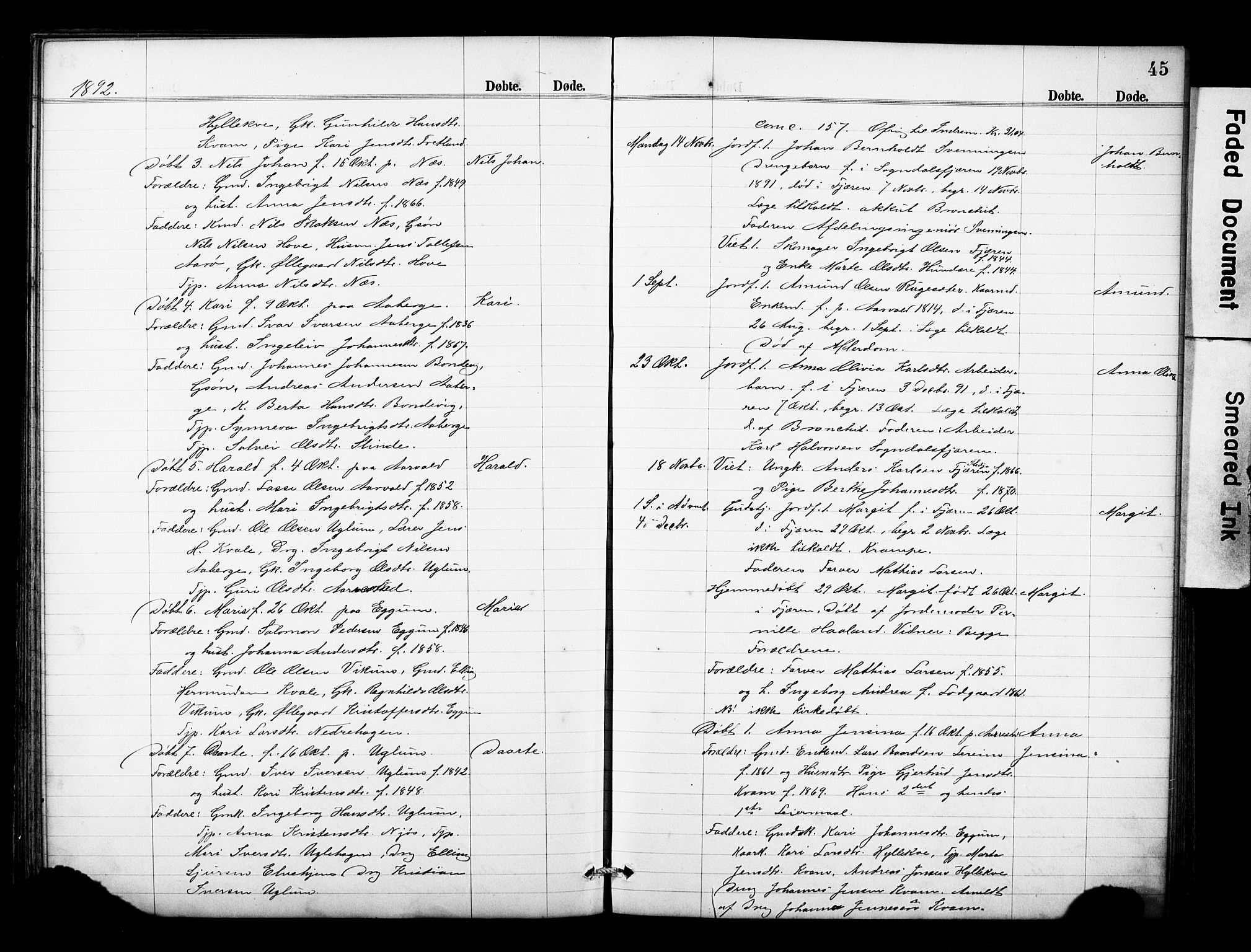 Sogndal sokneprestembete, AV/SAB-A-81301/H/Hab/Haba/L0001: Klokkerbok nr. A 1, 1887-1907, s. 45