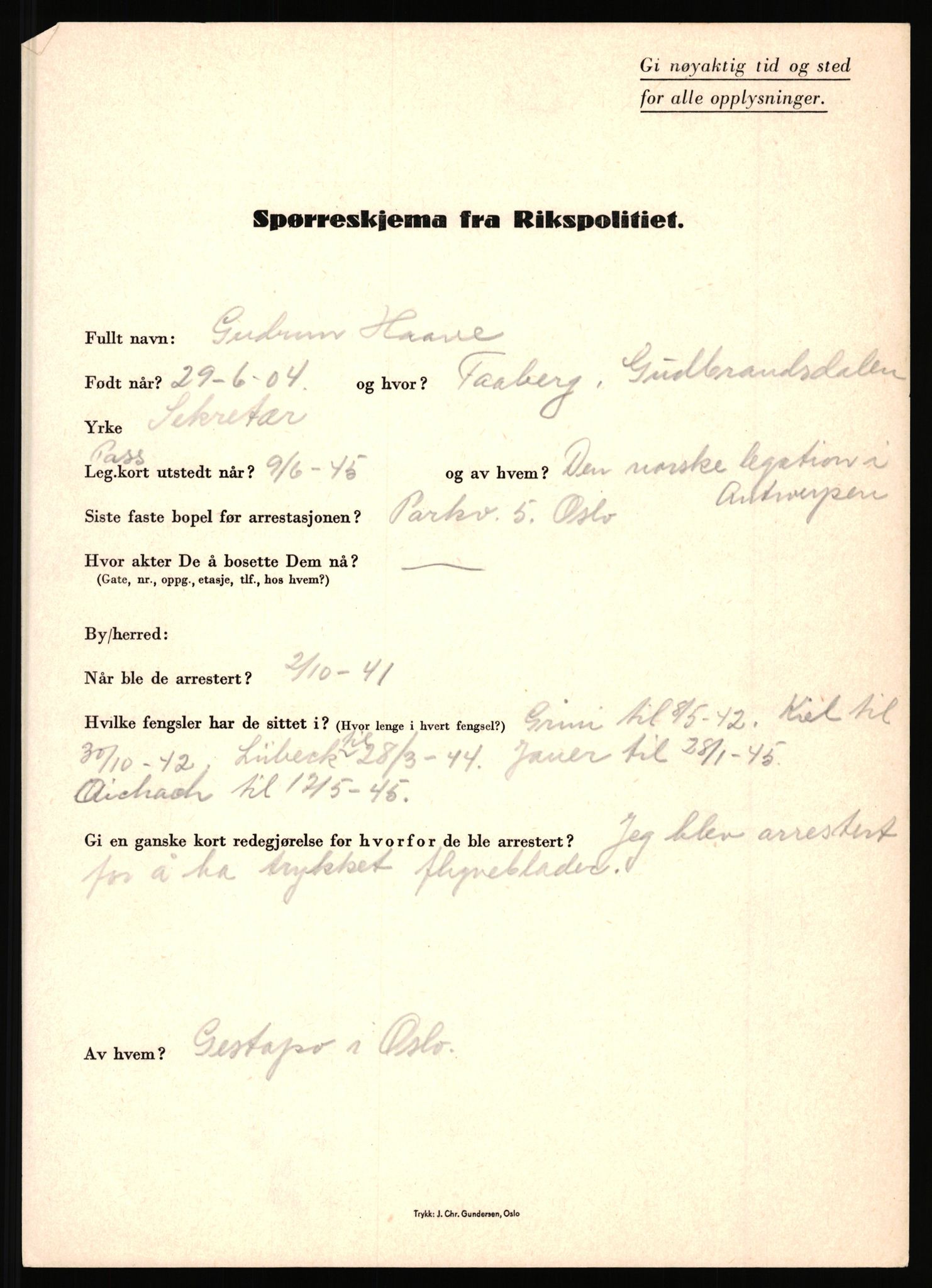 Rikspolitisjefen, AV/RA-S-1560/L/L0007: Heen, Erik C. - Iversen, Trygve, 1940-1945, s. 1055