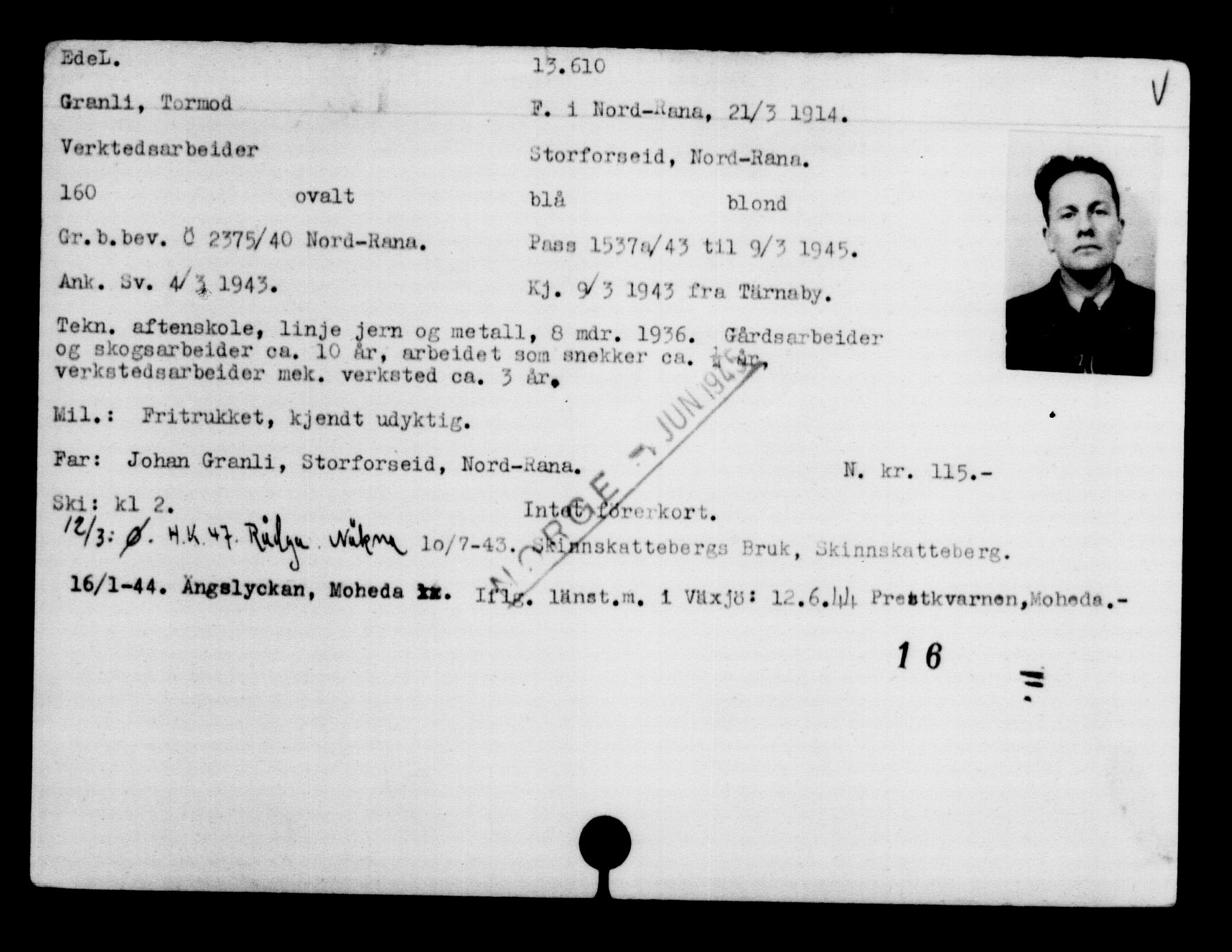 Den Kgl. Norske Legasjons Flyktningskontor, AV/RA-S-6753/V/Va/L0007: Kjesäterkartoteket.  Flyktningenr. 12700-15723, 1940-1945, s. 1029