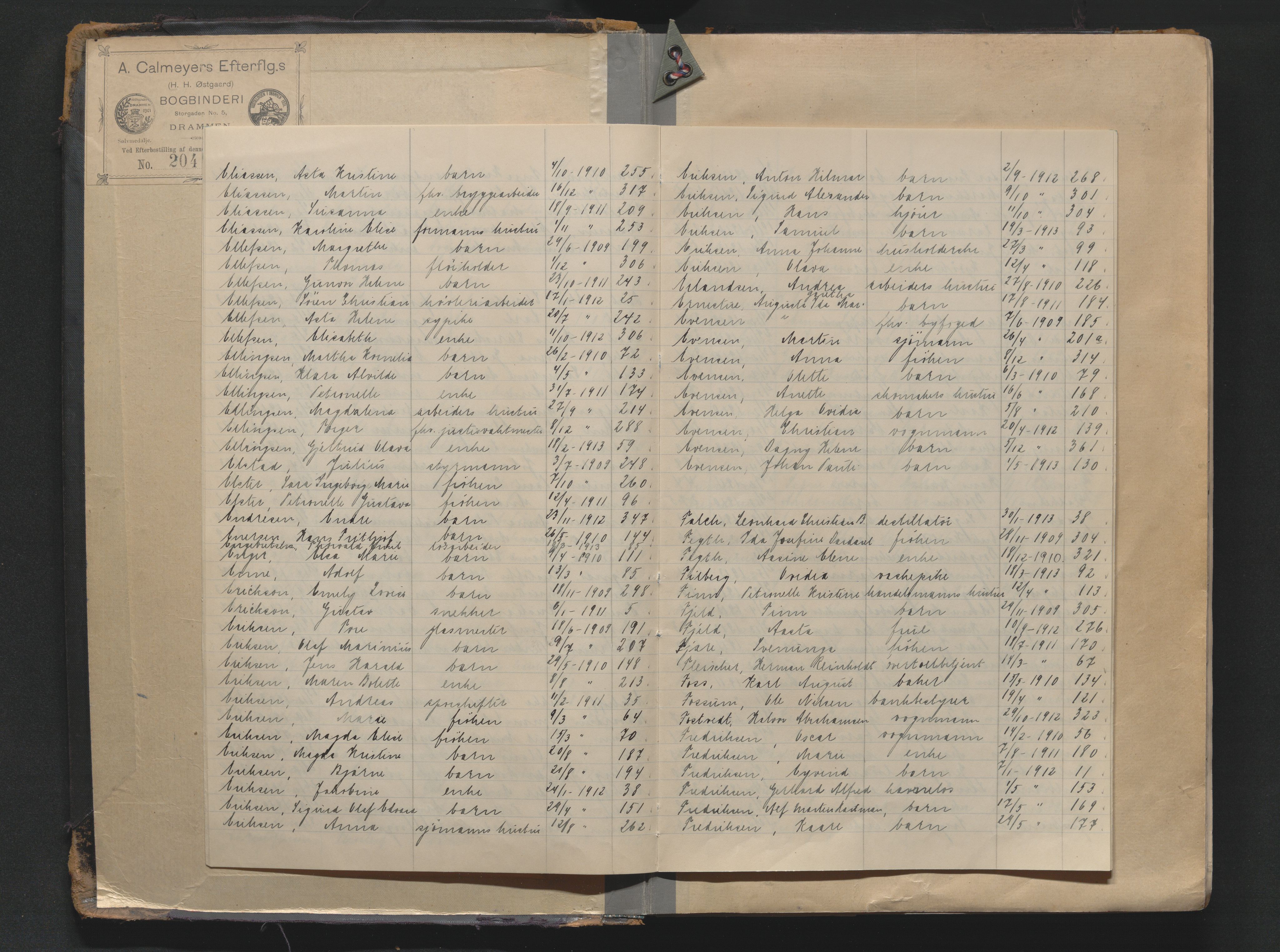 Drammen byfogd, AV/SAKO-A-222/H/Ha/Haa/L0011: Dødsjournal., 1909-1913
