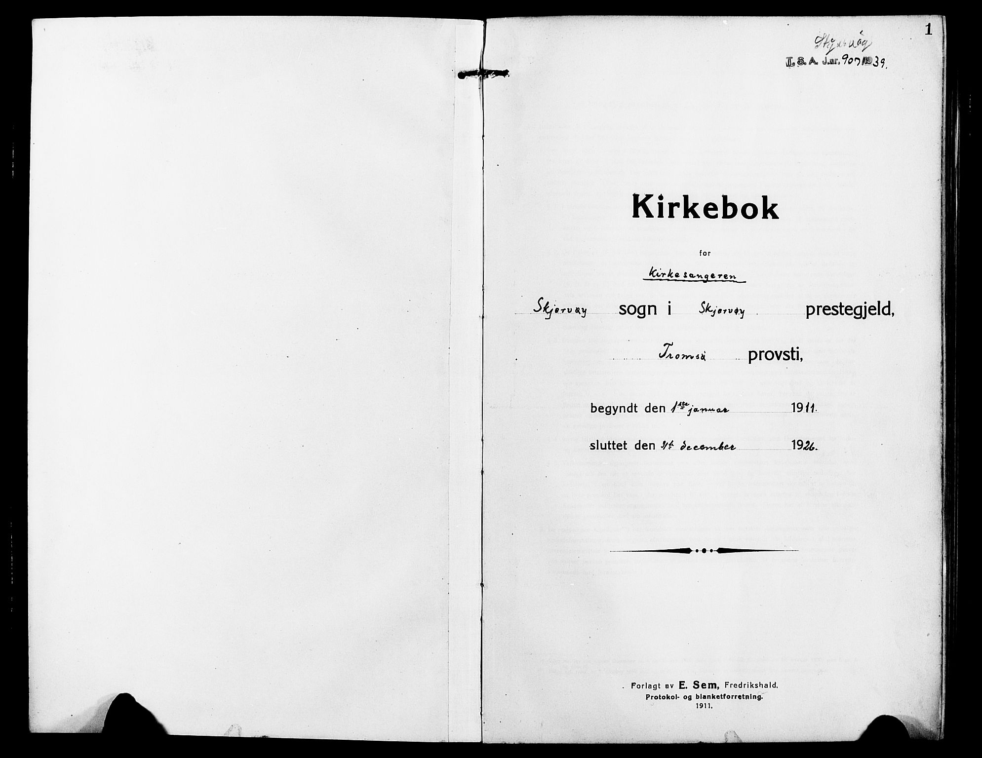 Skjervøy sokneprestkontor, SATØ/S-1300/H/Ha/Hab/L0009klokker: Klokkerbok nr. 9, 1911-1926, s. 1