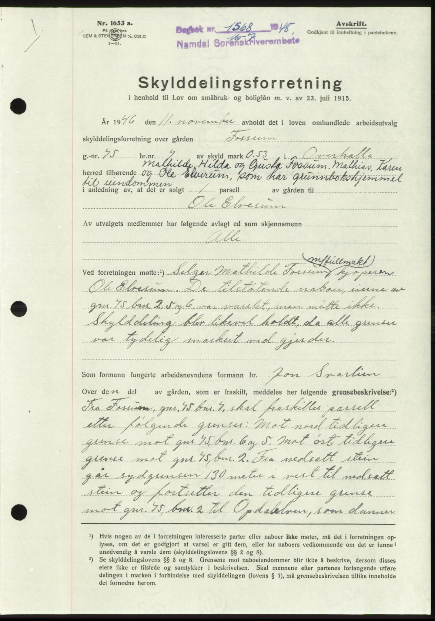 Namdal sorenskriveri, SAT/A-4133/1/2/2C: Pantebok nr. -, 1948-1948, Dagboknr: 1568/1948