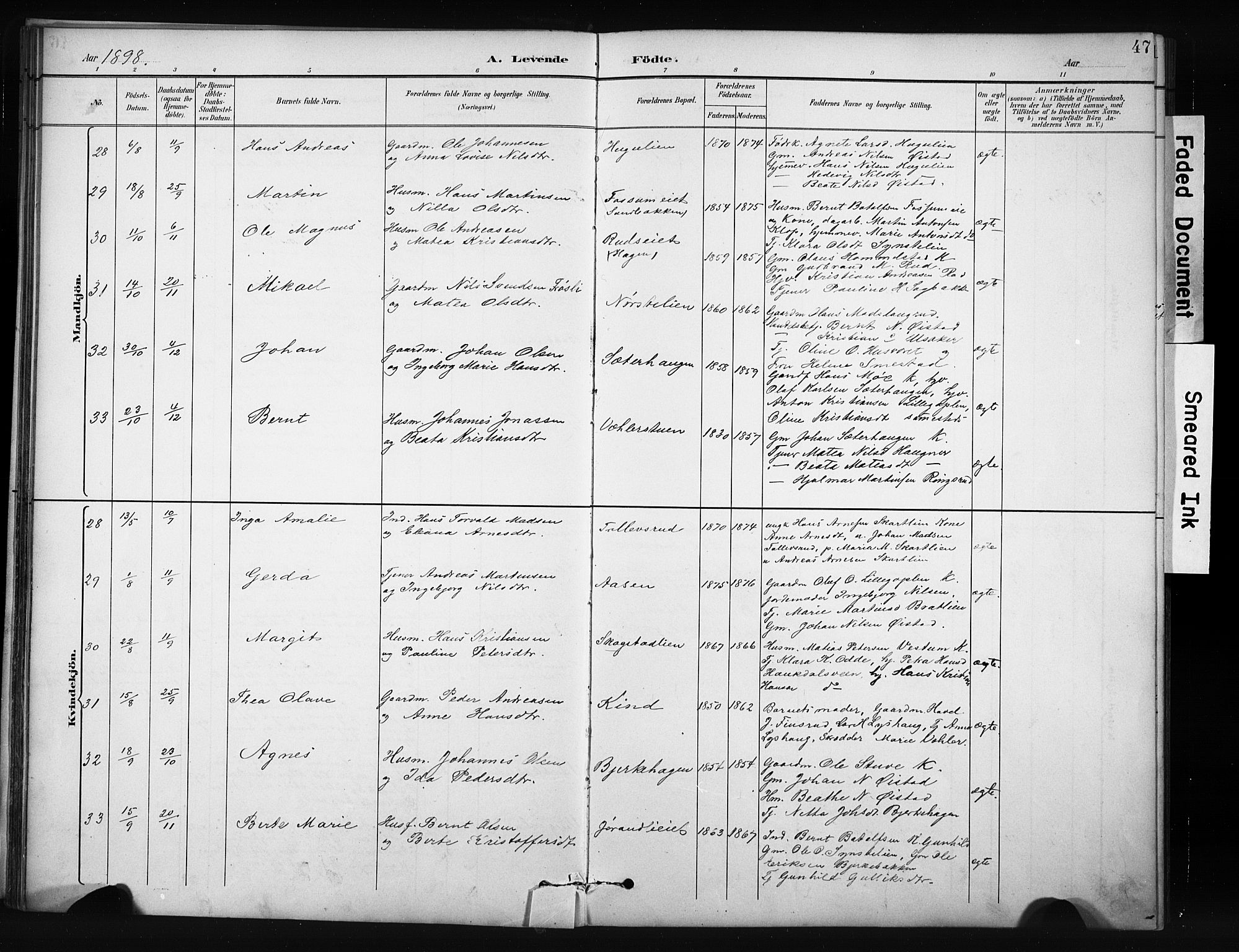 Nordre Land prestekontor, SAH/PREST-124/H/Ha/Hab/L0012: Klokkerbok nr. 12, 1891-1909, s. 47