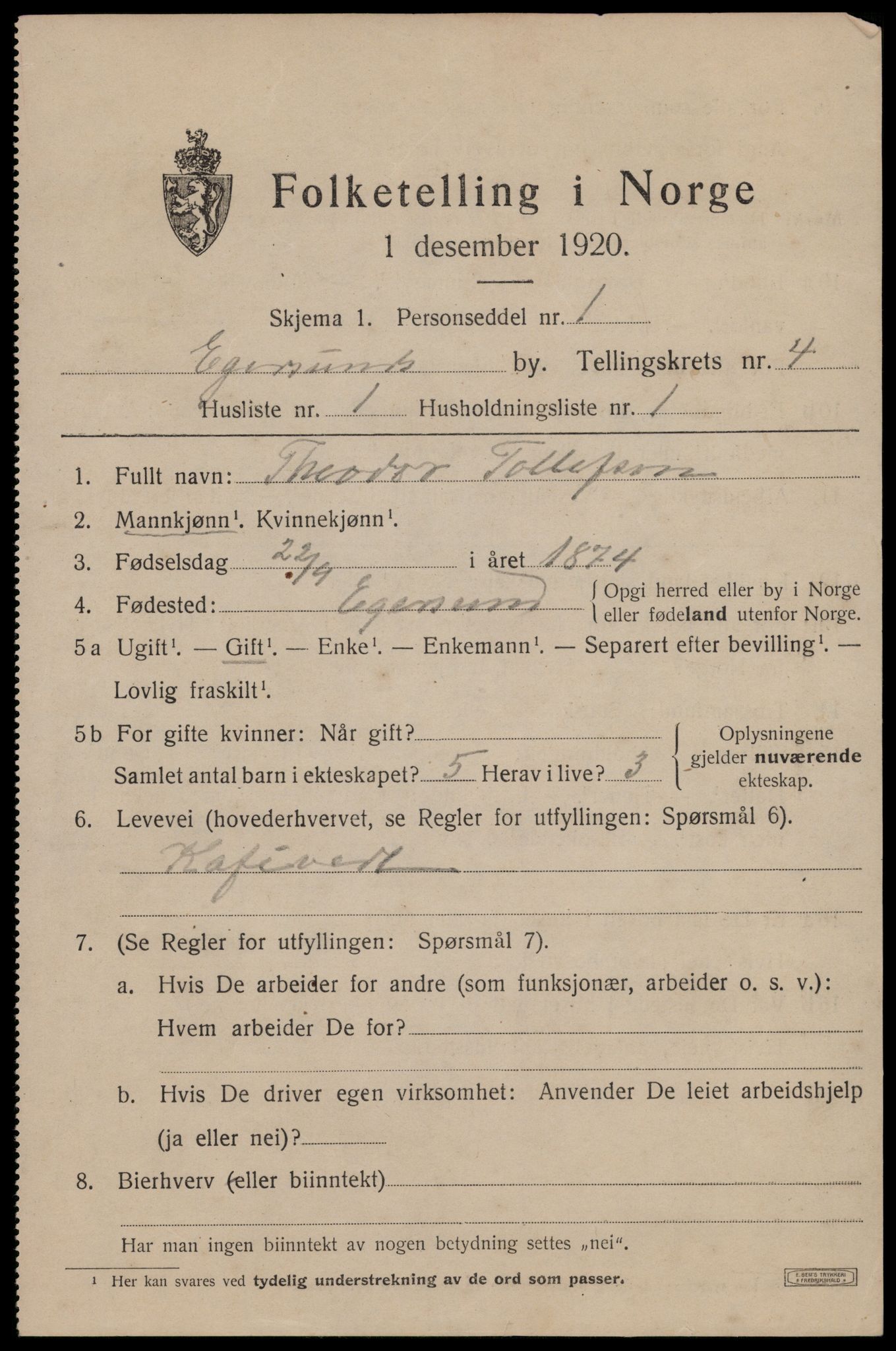 SAST, Folketelling 1920 for 1101 Egersund ladested, 1920, s. 6332